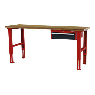 STIER Höhenverstellbare Werkbank mit 1x150 mm Schublade BxTxH 2000x600x760-1060 mm RAL 3020 / RAL 7016