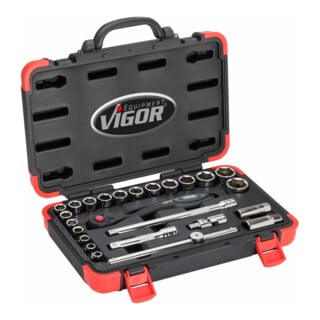 VIGOR Innenvierkant Antrieb 12,5 = 1/2 Zoll Steckschlüssel-Satz V2460N ∙ Vierkant hohl 12,5 mm (1/2 Zoll) ∙ Vierkant massiv 12,5 mm (1/2 Zoll) ∙ - ∙ Anzahl Werkzeuge: 25