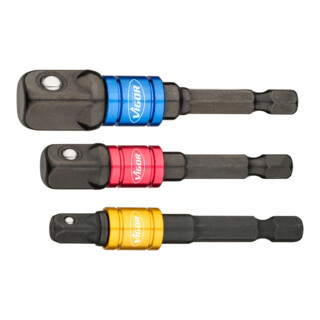 VIGOR Steckschlüssel Adapter Satz, V7603/3, 1/4 Zoll (6,3 mm) Sechskant 1/4 Zoll (6,3 mm) Vierkant, 3/8 Zoll (10 mm) Vierkant, 1/2 Zoll (12,5 mm) Vierkant, 3-teilig