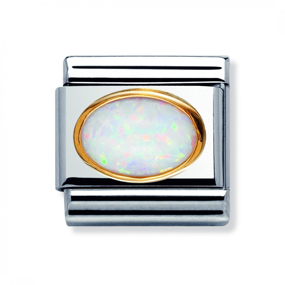 Nomination Classic - EDELSTEINE OVAL aus Edelstahl und 18K-Gold (OPAL WEISS)