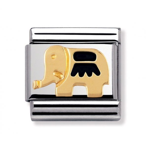 Nomination Classic - TIERE - LAND Edelstahl, Email und 18K-Gold (Elefant SCHWARZ)