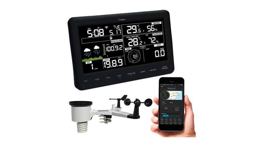Ventus WLAN-Wetterstation W830, inkl. Solar-Funk-Kombisensor (868 MHz), 17,4-cm-LC-Display (6,85')