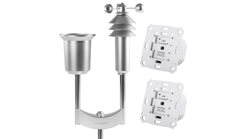 Homematic IP Smart Home Set Wetterschutz mit 2x Rollladenaktor und Wettersensor Plus