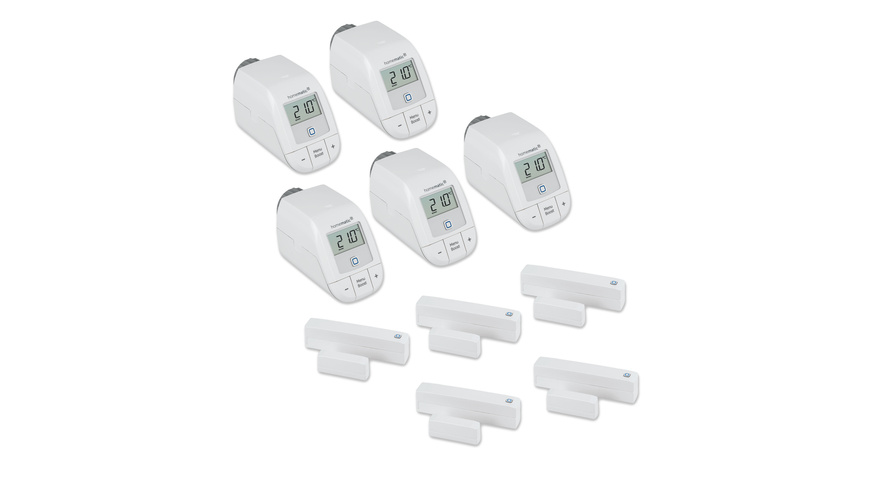 Homematic IP 5er-Set Smart Home Heizen - Heizkörperthermostat und Fenster- und Türkontakt