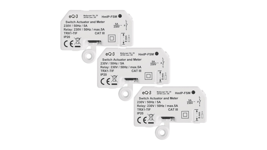 Homematic IP Smart Home 3er-Set Homematic IP Schalt-Mess-Aktor HmIP-FSM, 5 A, Unterputz