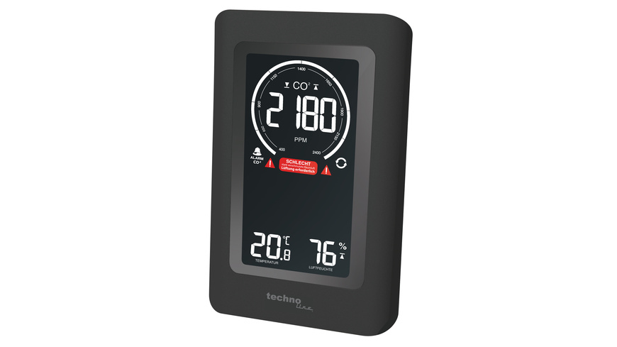 technoline CO2-Messgerät / CO2-Anzeige WL1030, Kohlendioxid, mit grafischer Ampel-Anzeige