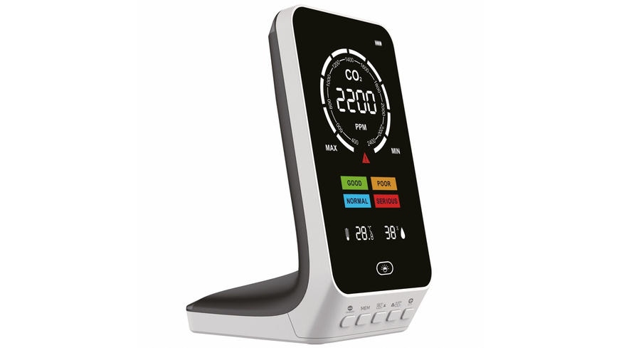 TFA CO2-Messgerät / CO2-Anzeige AirControl UP, Kohlendioxid, Ampel-Anzeige, Dual-Beam, Akku, weiß