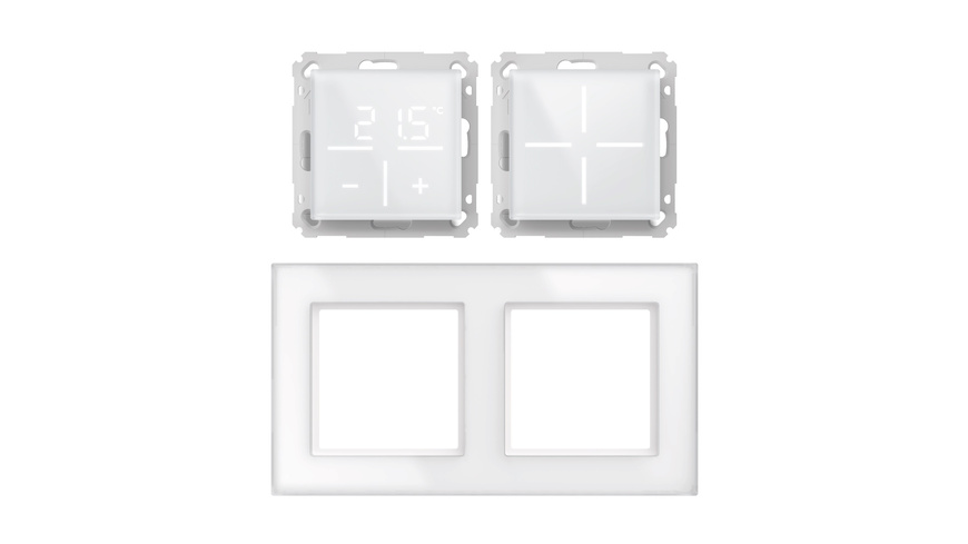 Homematic IP Smart Home Set Glasserie Weiß, Glastaster, Thermostat, 2-Fach Rahmen
