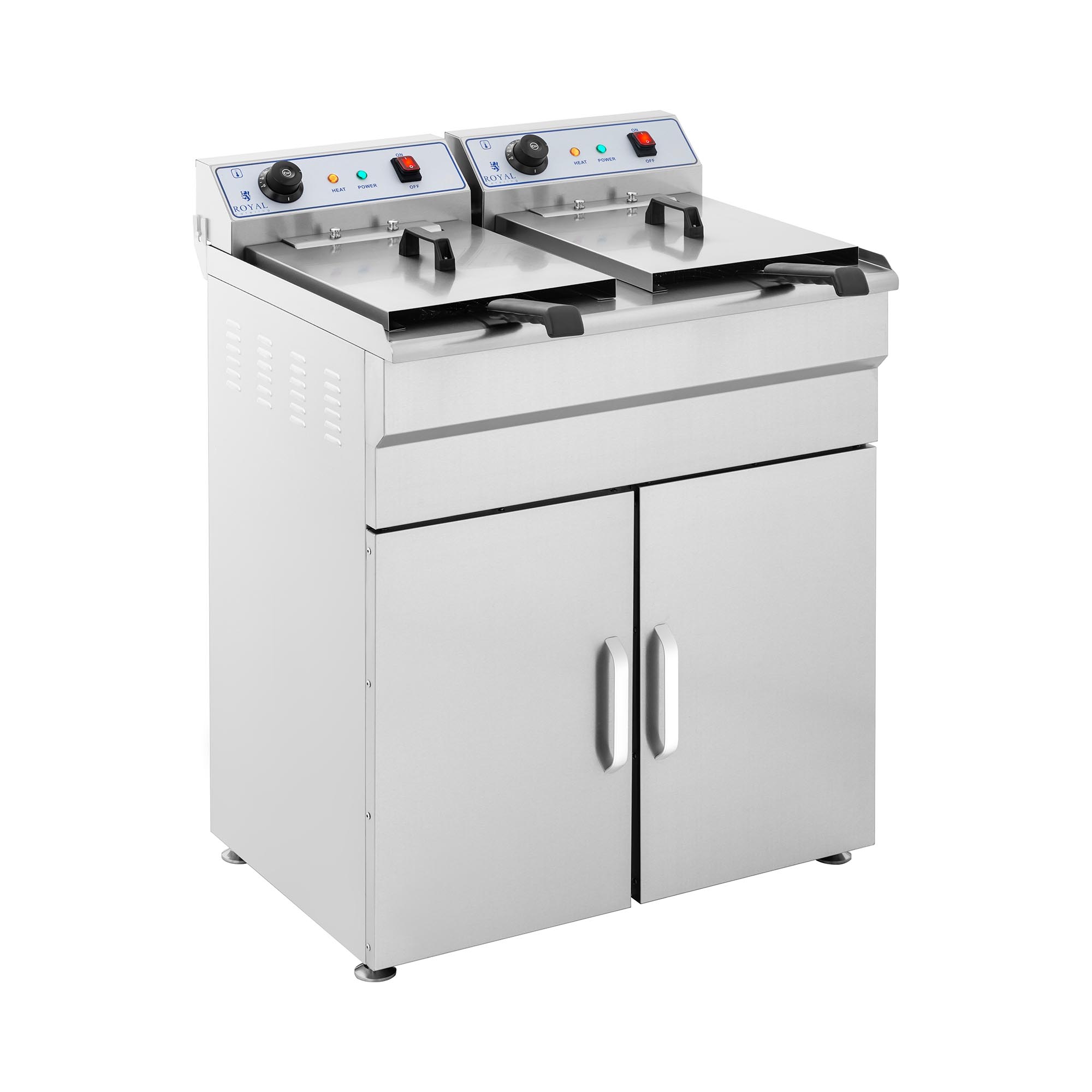 Elektro-Doppel-Fritteuse - 2 x 16 l - 12 000 W - 400 V - Unterschrank - Ablasshahn - Royal Catering