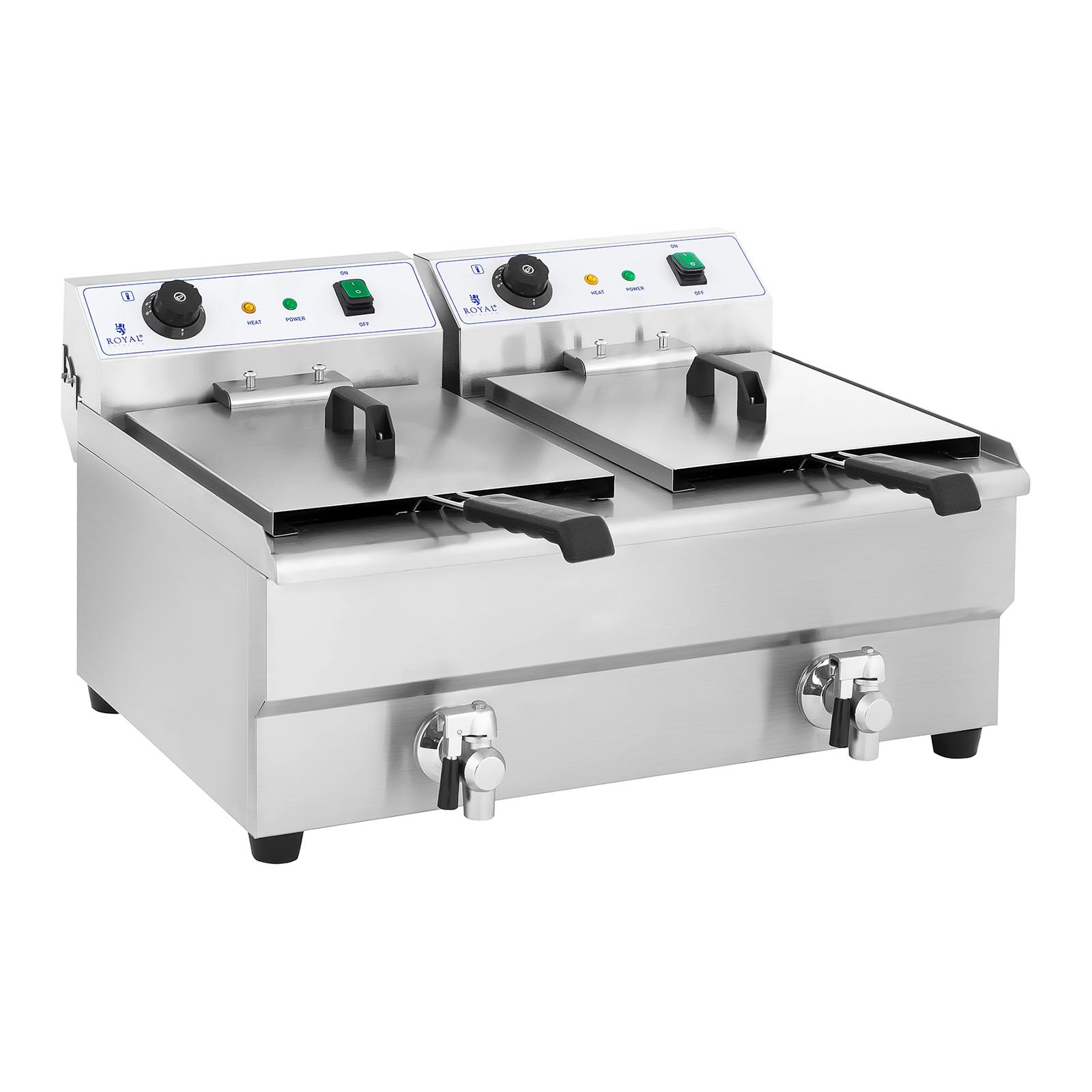 Elektro-Doppel-Fritteuse - 2 x 16 l - 6400 W - Ablasshahn - Royal Catering