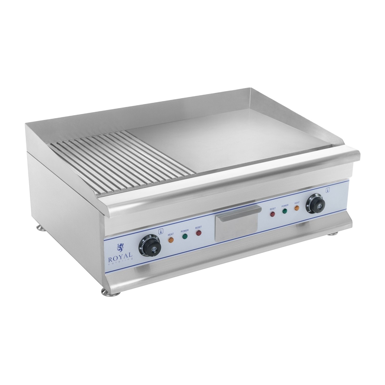 Royal Catering Doppel Elektro Grillplatte - 75 cm - glatt/geriffelt - 2 x 3200 W