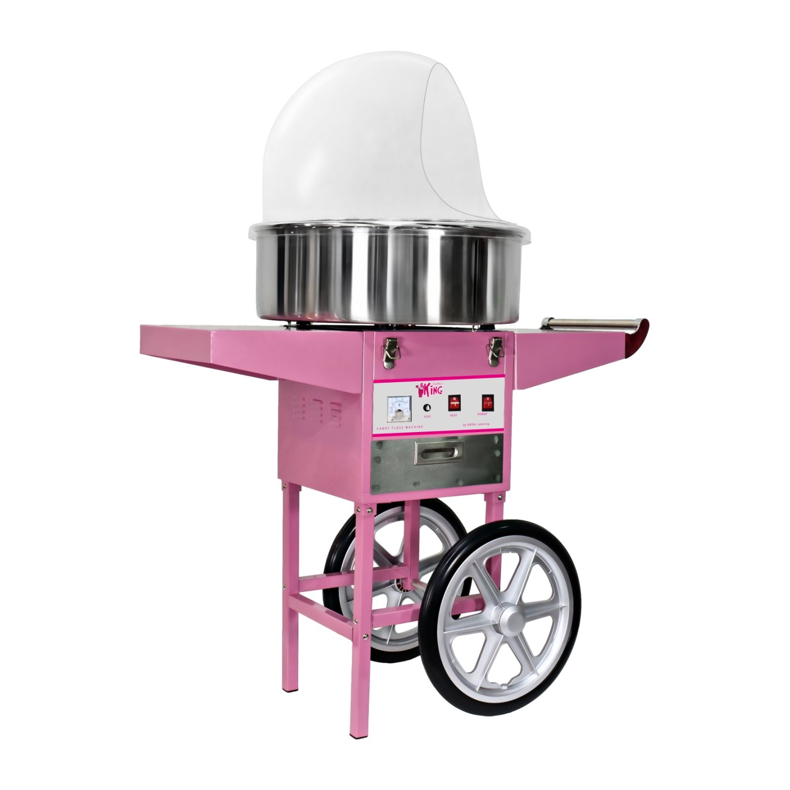 Zuckerwattemaschine mit Wagen - 52 cm - 1200 W - Spuckschutz - pink - Royal Catering