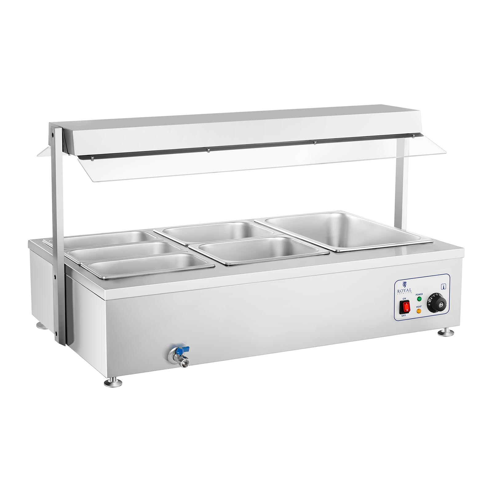 Royal Catering Bain Marie - 6 GN - mit Fleischaufsatz und Ablaufhahn