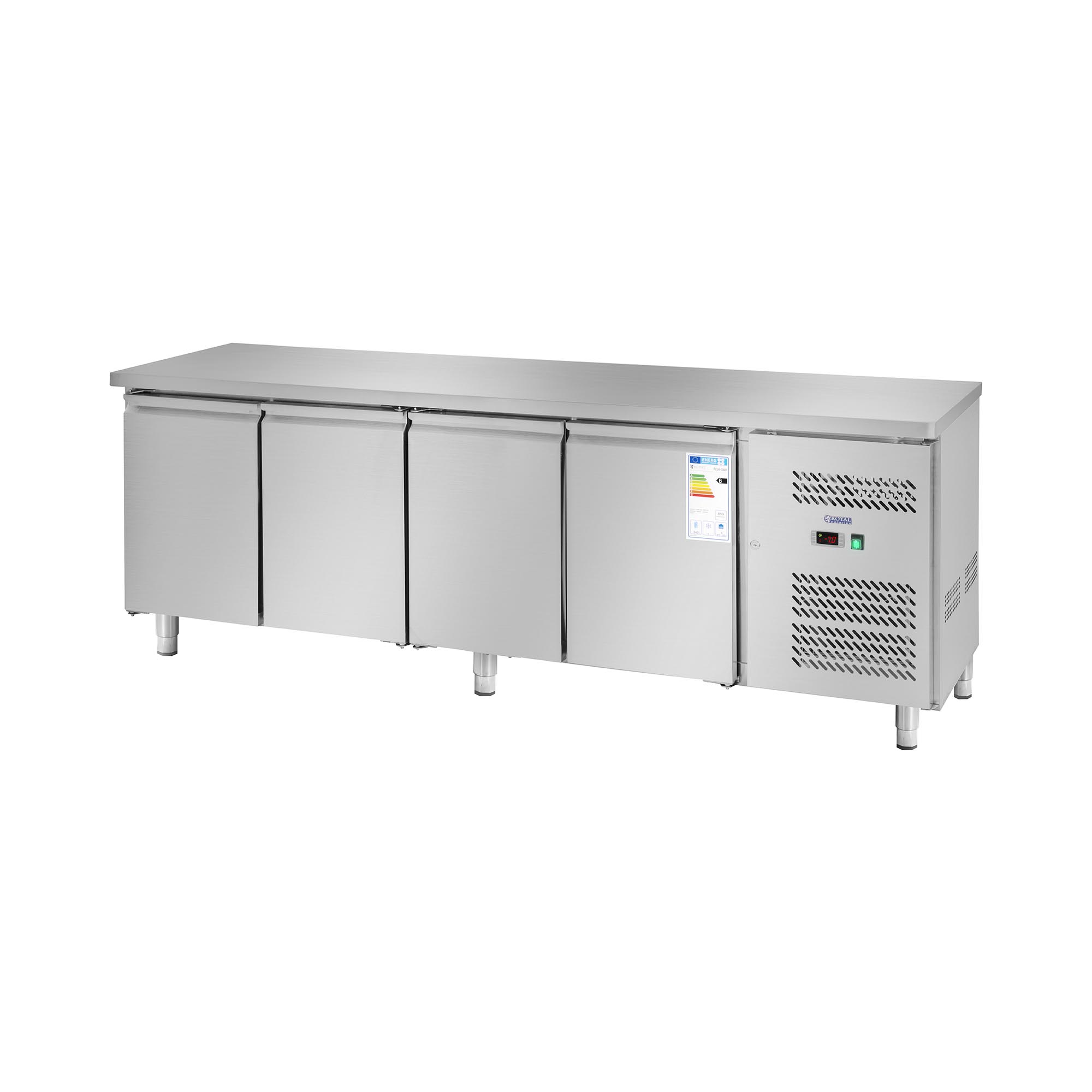 Kühltisch - 450 L - 4 Fächer - 227 x 64 cm - Klasse B - Edelstahl - Royal Catering