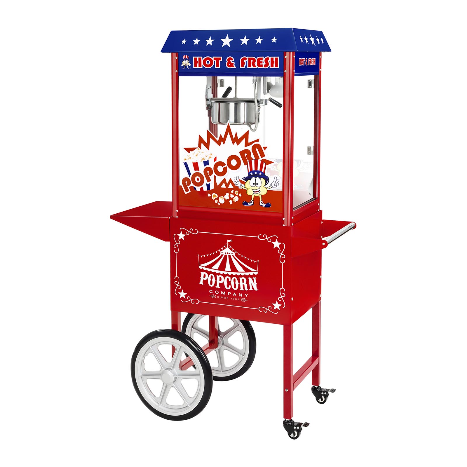 Popcornmaschine mit Wagen - 1500 W - 5 kg/h - USA-Design - rot - Royal Catering