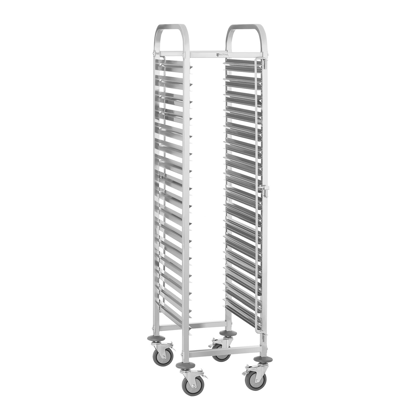 Tablettwagen - Edelstahl - für 16 x GN 1/1 - Längseinschub - 128 kg - 2 Sicherheitsbügel - Royal Catering