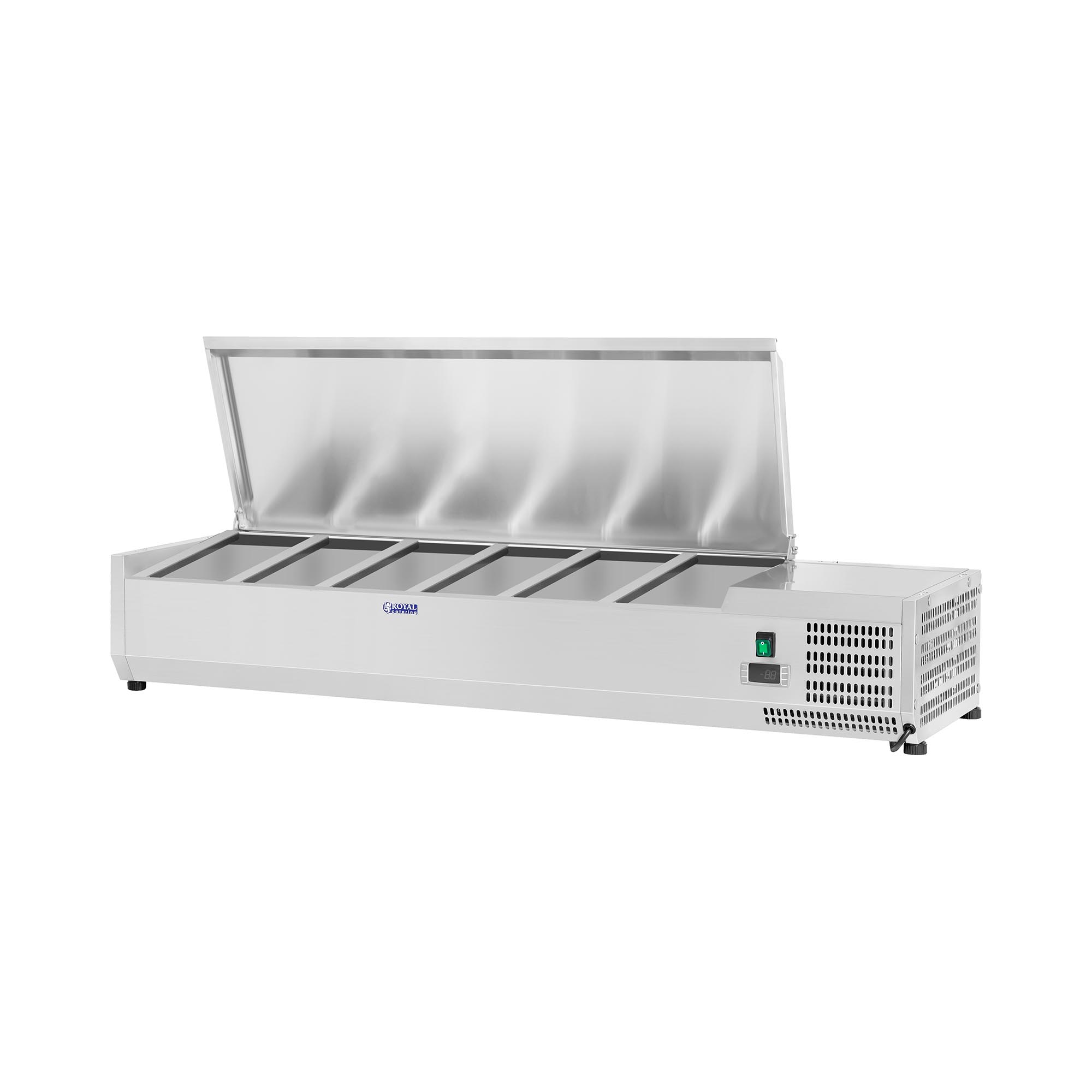 Royal Catering Kühlaufsatzvitrine - 140 x 33 cm - 6 GN 1/4 Behälter