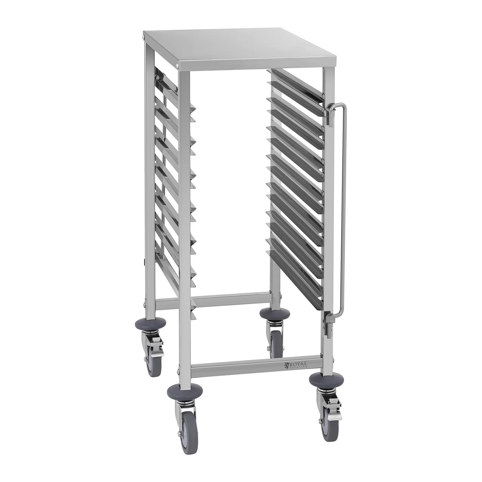 Tablettwagen - Edelstahl - für 7 x GN 1/1 - Längseinschub - 90 kg - 2 Sicherheitsbügel - Royal Catering