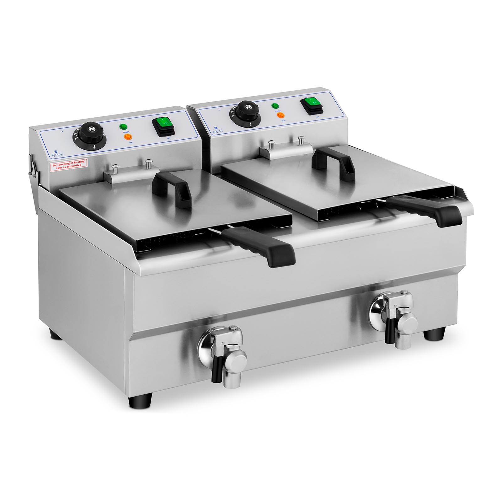 Elektro-Doppel-Fritteuse - 2 x 10 l - 6000 W - Ablasshahn - Royal Catering
