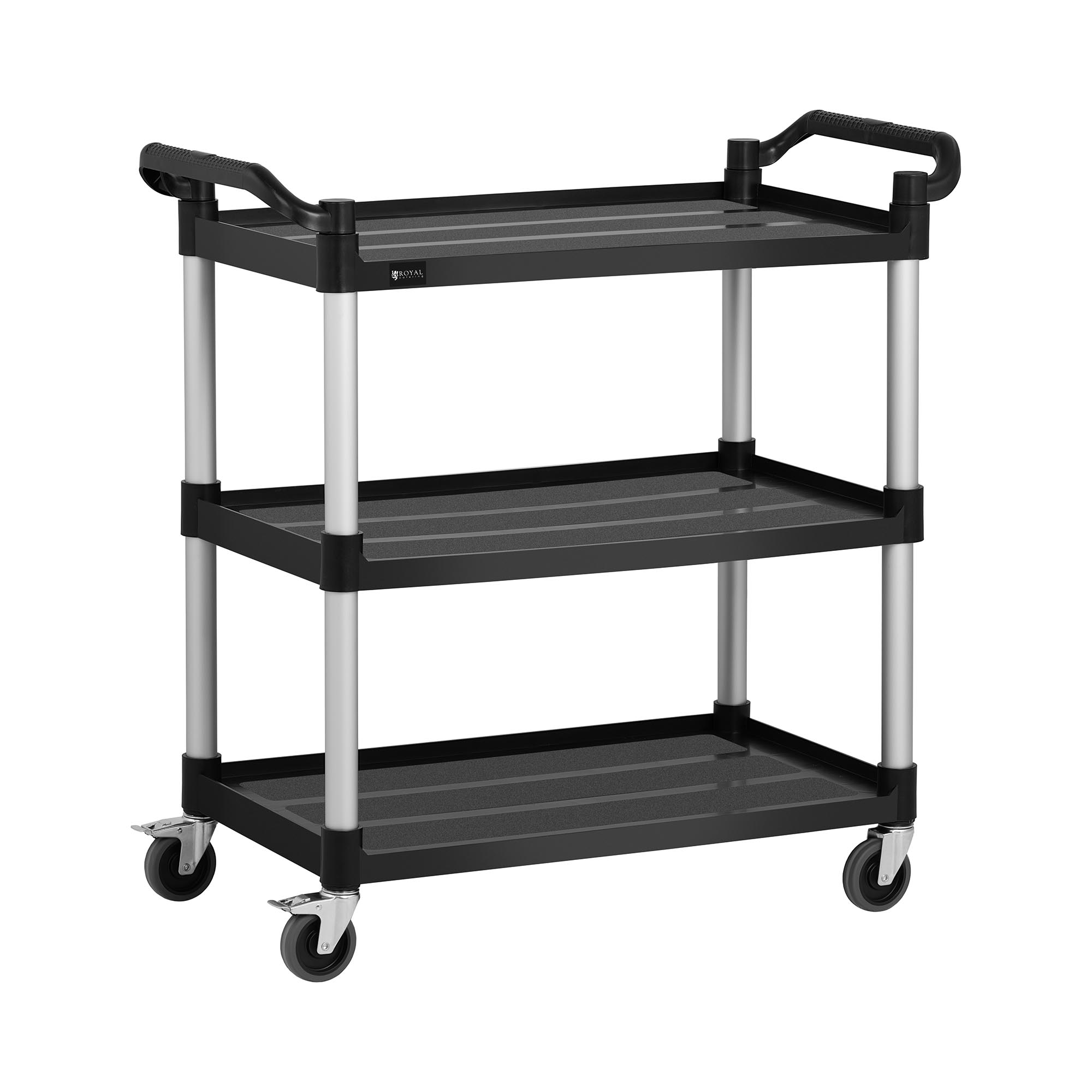Servierwagen - Kunststoff / Aluminium - 3 Borde - Ablagen: 85 x 50 cm - 150 kg - schwarz - Royal Catering