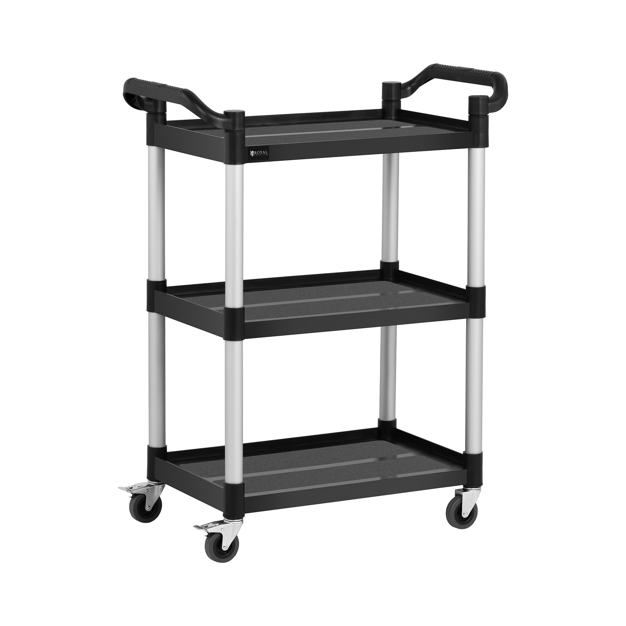 Servierwagen - Kunststoff / Aluminium - 3 Borde - Ablagen: 63 x 40 cm - 150 kg - schwarz - Royal Catering