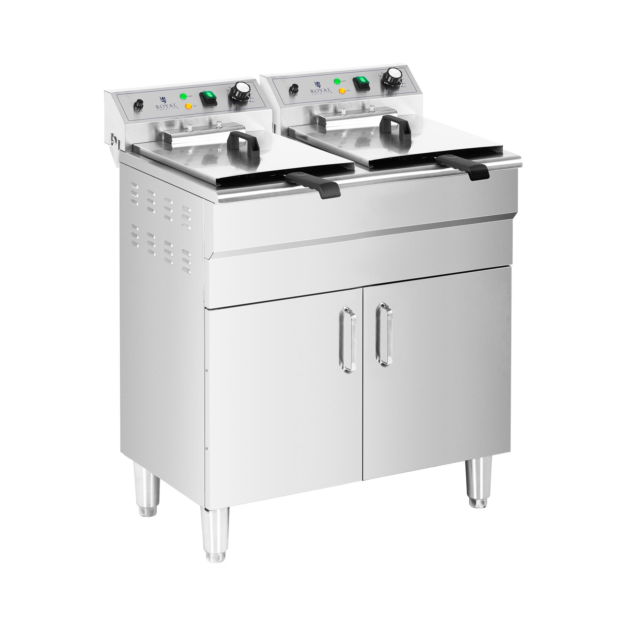 Elektro-Doppel-Fritteuse - 2 x 16 l - 10 000 W - 400 V - Unterschrank - Ablasshahn - Royal Catering