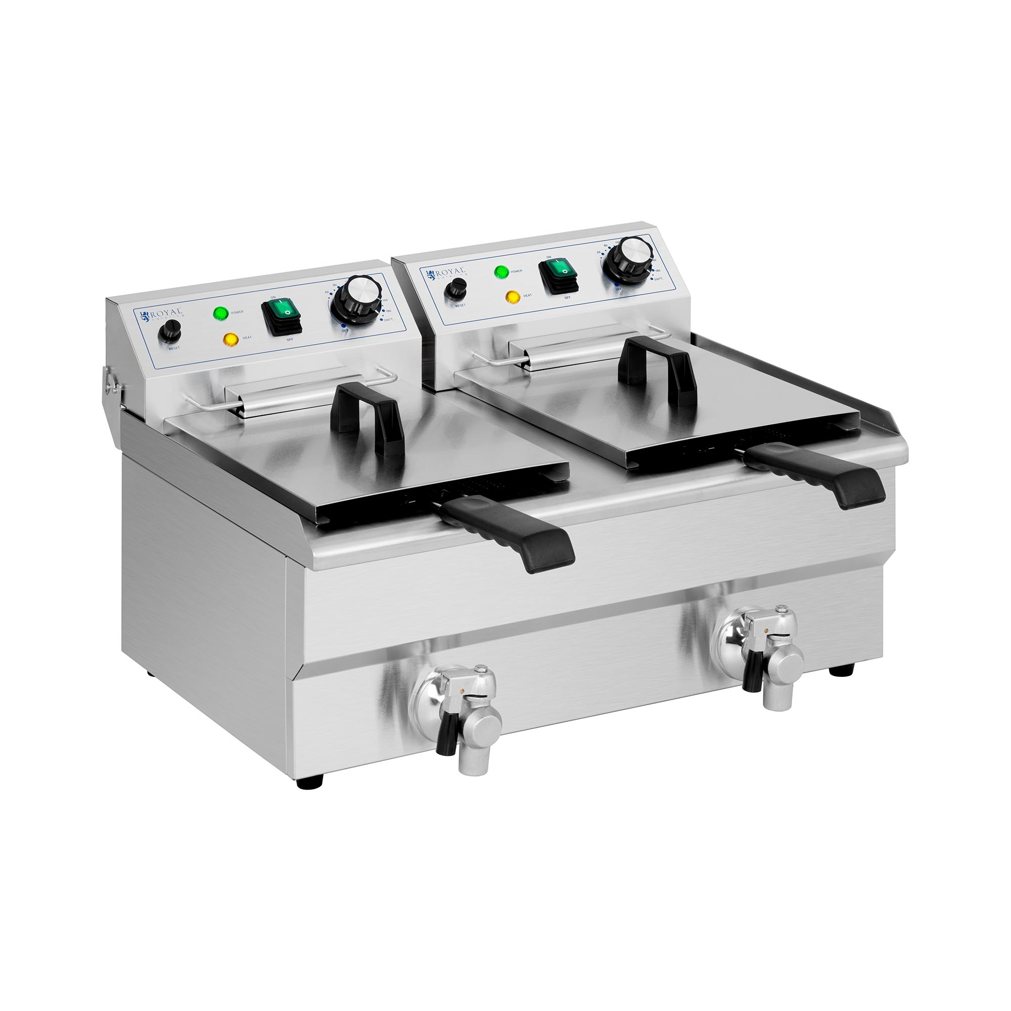 Elektro-Doppel-Fritteuse - 2 x 9 l - 6000 W - Ablasshahn - Royal Catering
