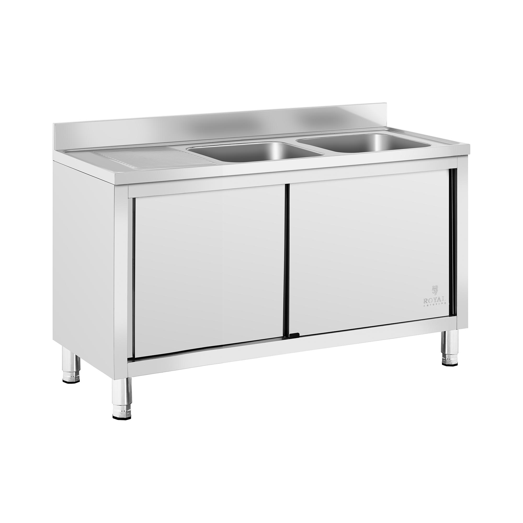 Spülenschrank - 2 Becken - Royal Catering - Edelstahl - 140 x 70 cm
