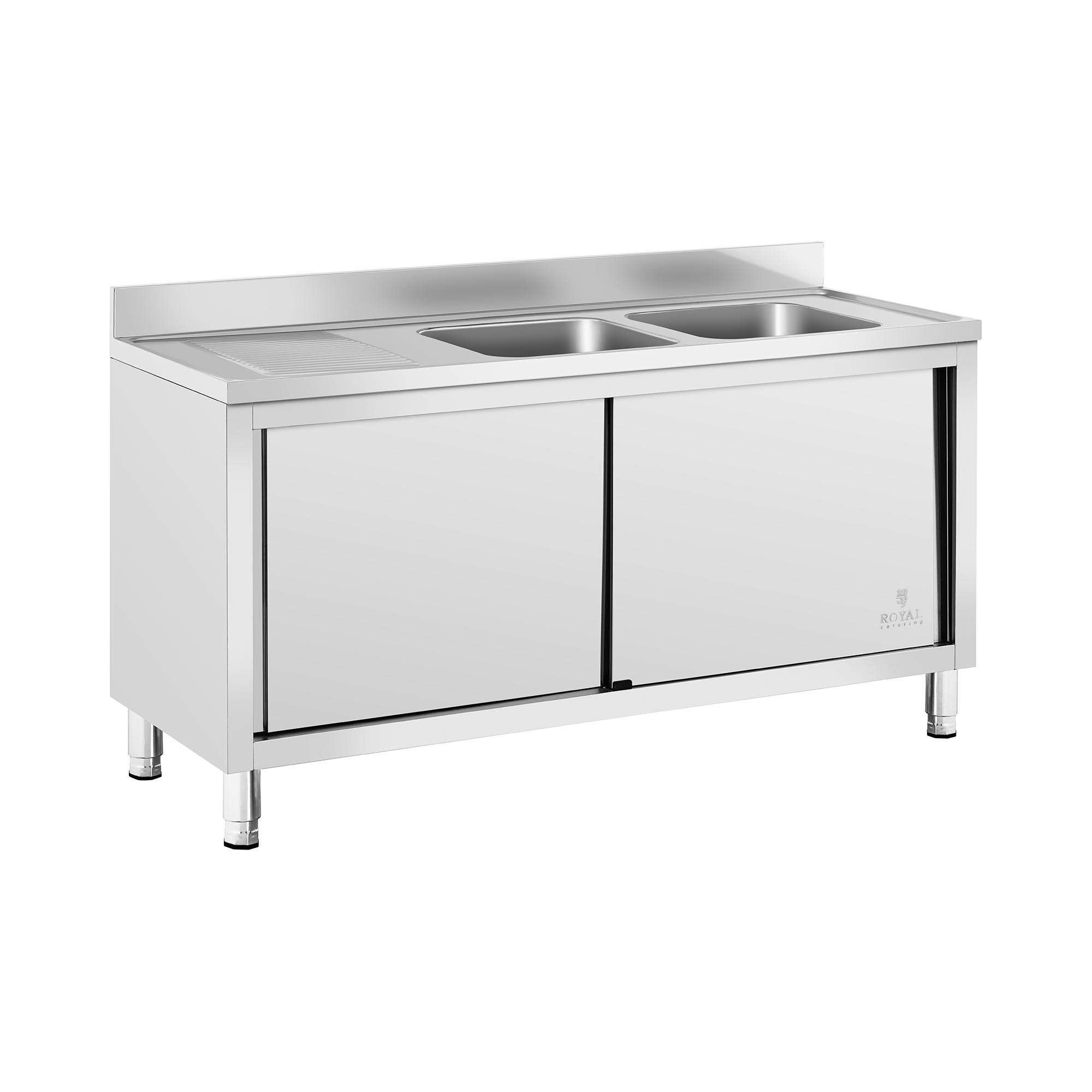 Spülenschrank - 2 Becken - Royal Catering - Edelstahl - 160 x 60 cm