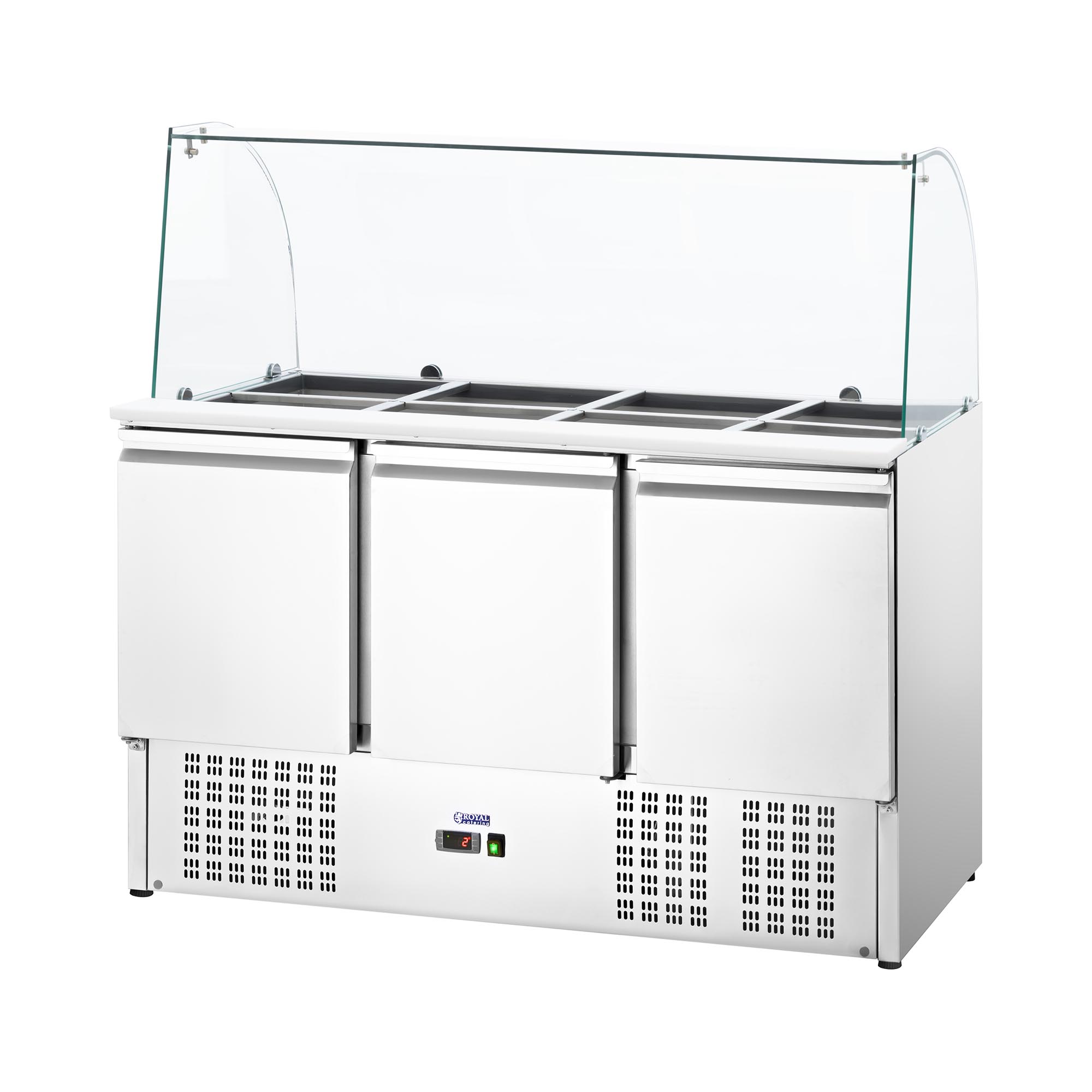 Saladette - mit Glasaufsatz - Royal Catering - 368 L - für 8 GN-Behälter - 137 x 137 cm