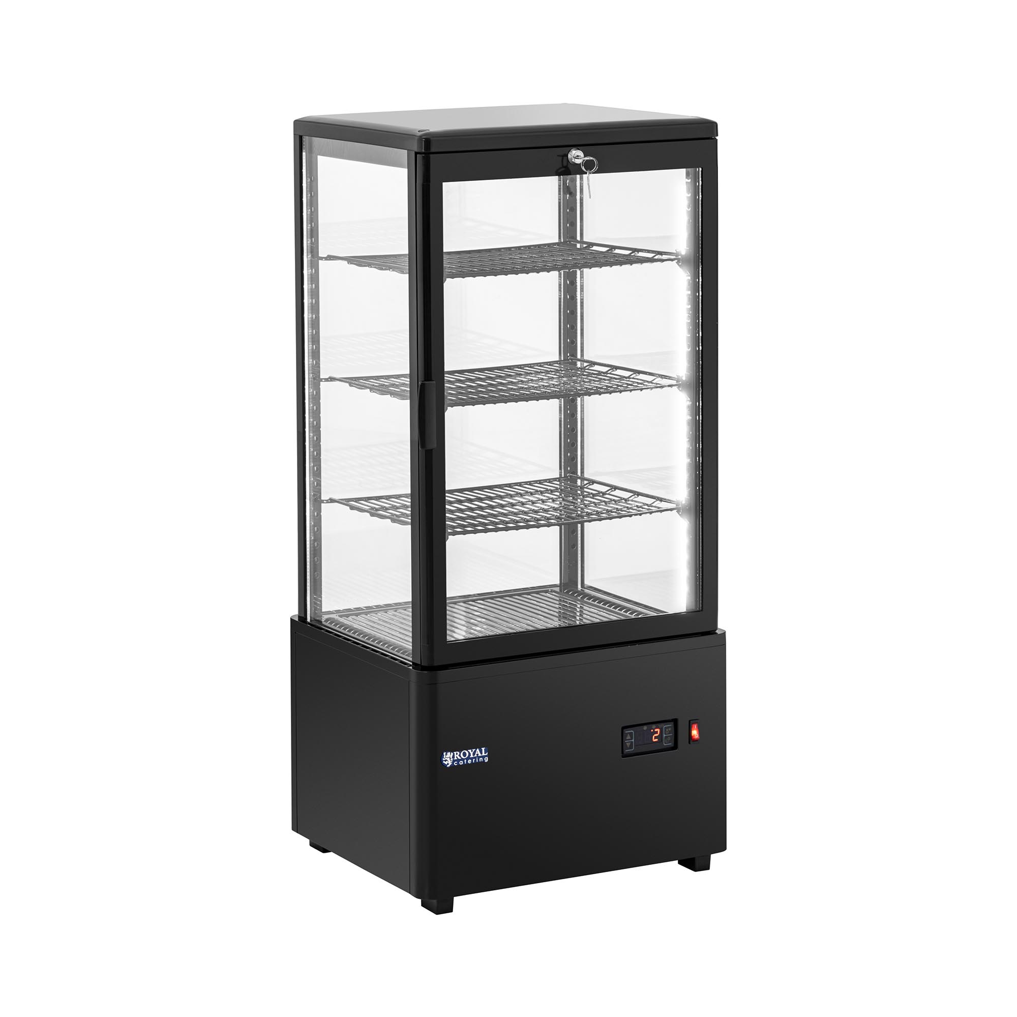 Kühlvitrine - 78 L - Royal Catering - 4 Ebenen - schwarz - abschließbar