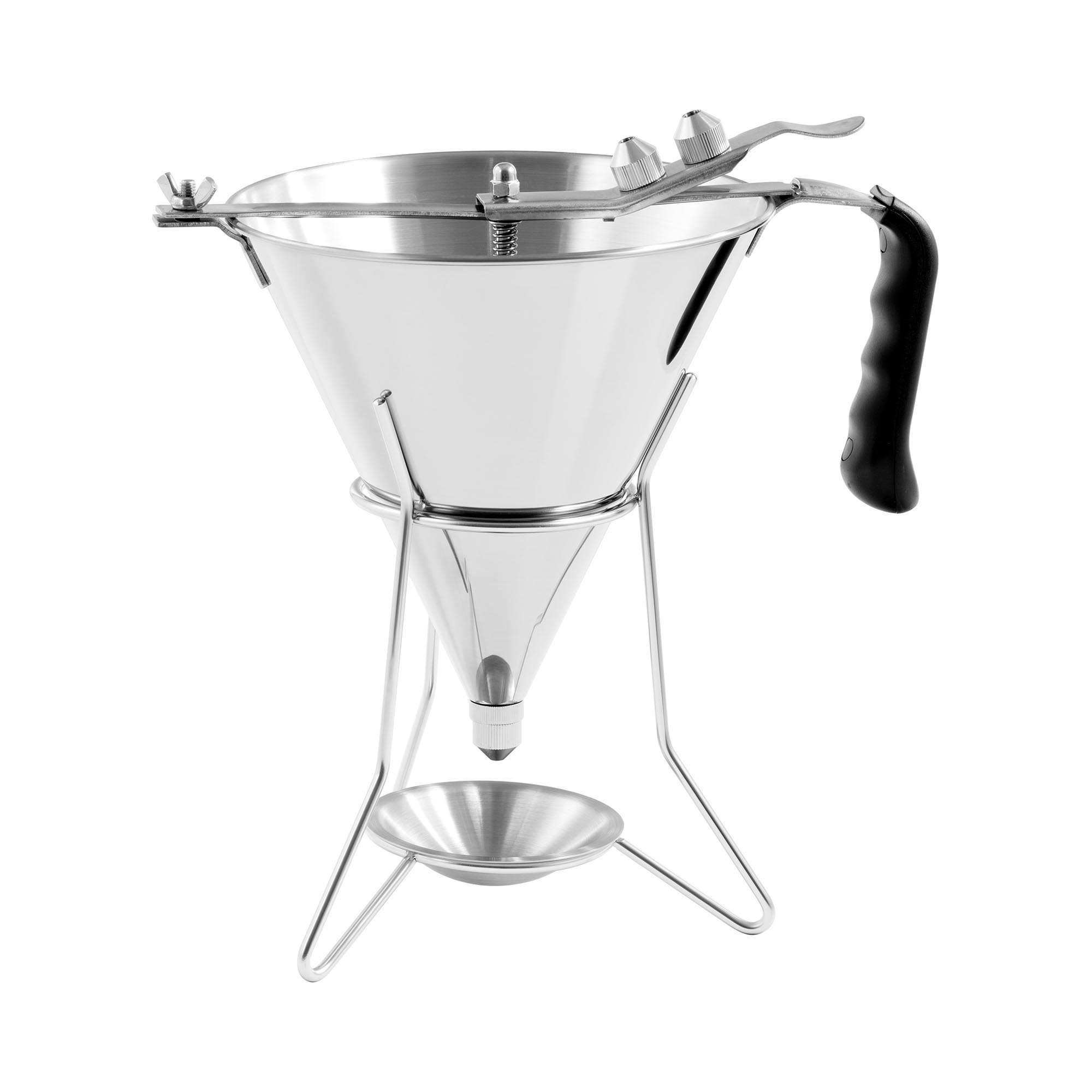 Royal Catering Fülltrichter - 1,8 L - Edelstahl - 3 Füllspitzen - Ständer mit Auffangschale