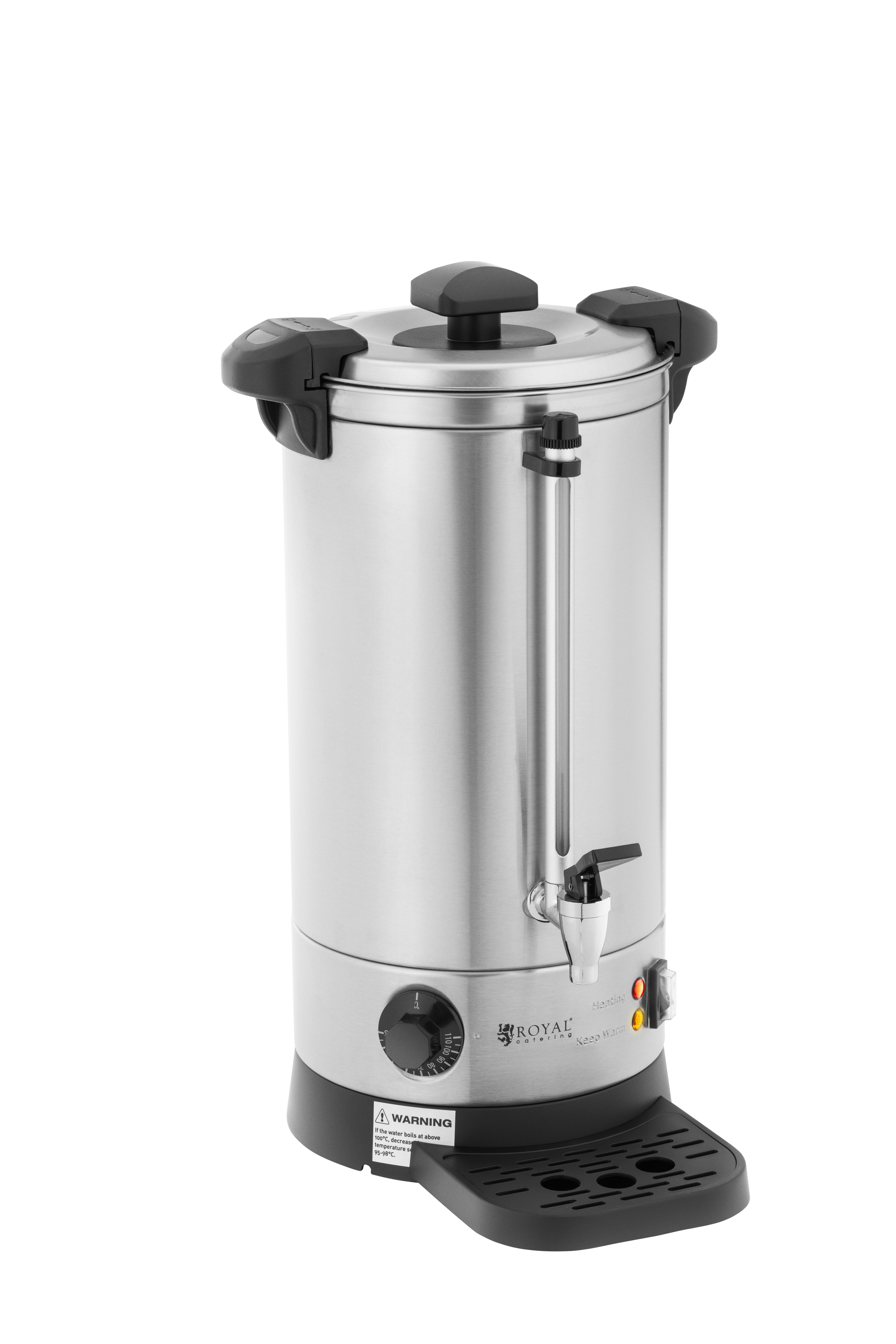 Royal Catering Wasserkocher - 9 L - 1500 W - Abtropfschale - Silbern