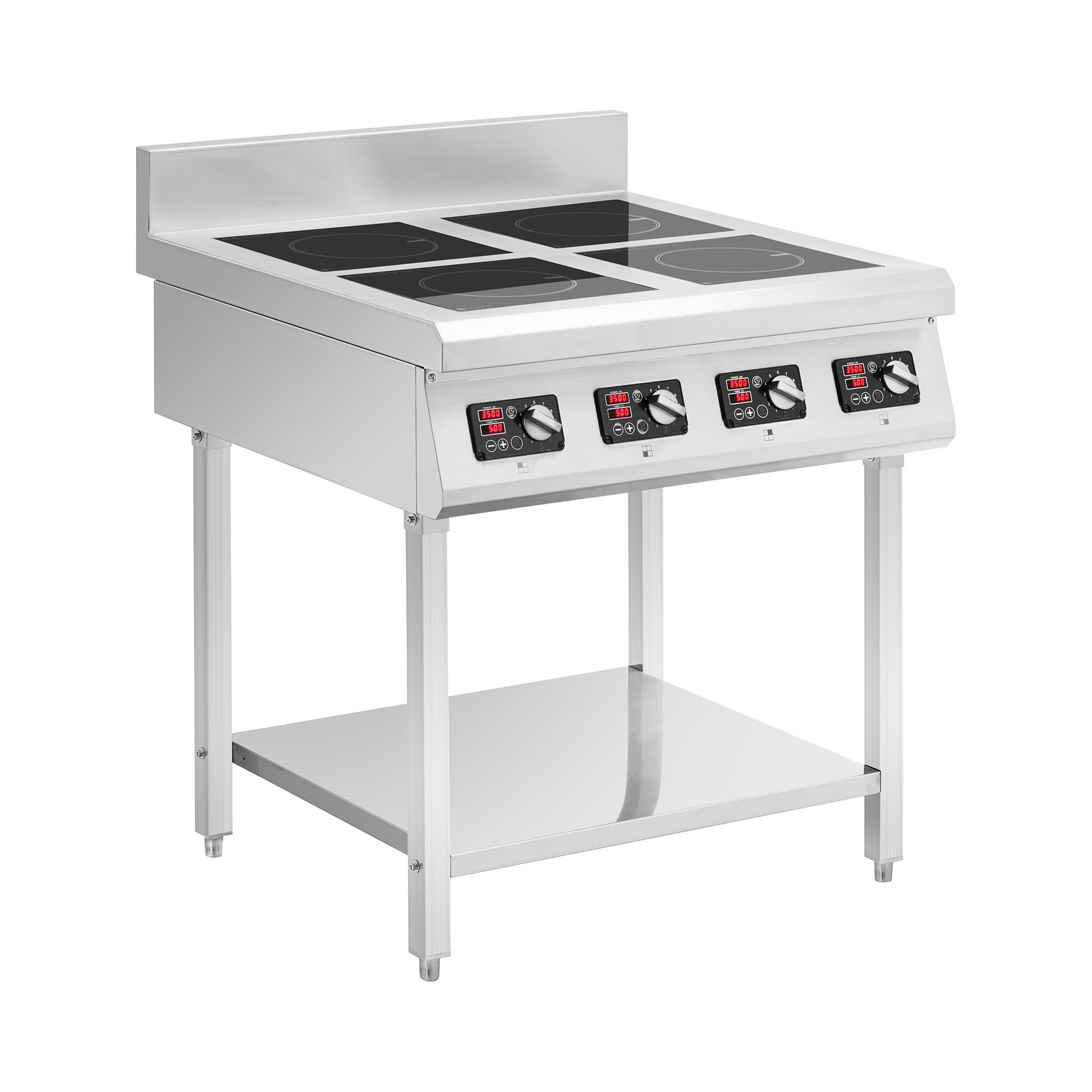Induktionsplatte - 4 x 3500 W - 400 V - 4 x 20 cm - Timer - mit Unterbau - Royal Catering