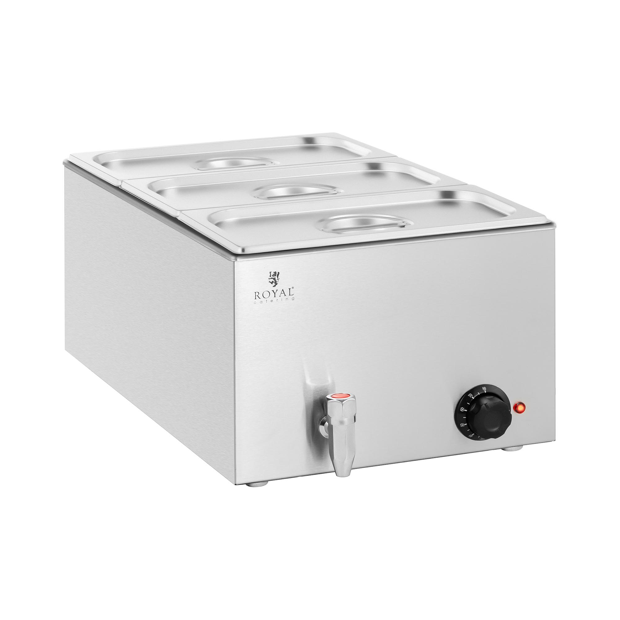 Royal Catering Bain Marie - 600 W - 3 GN 1/3 - Ablasshahn