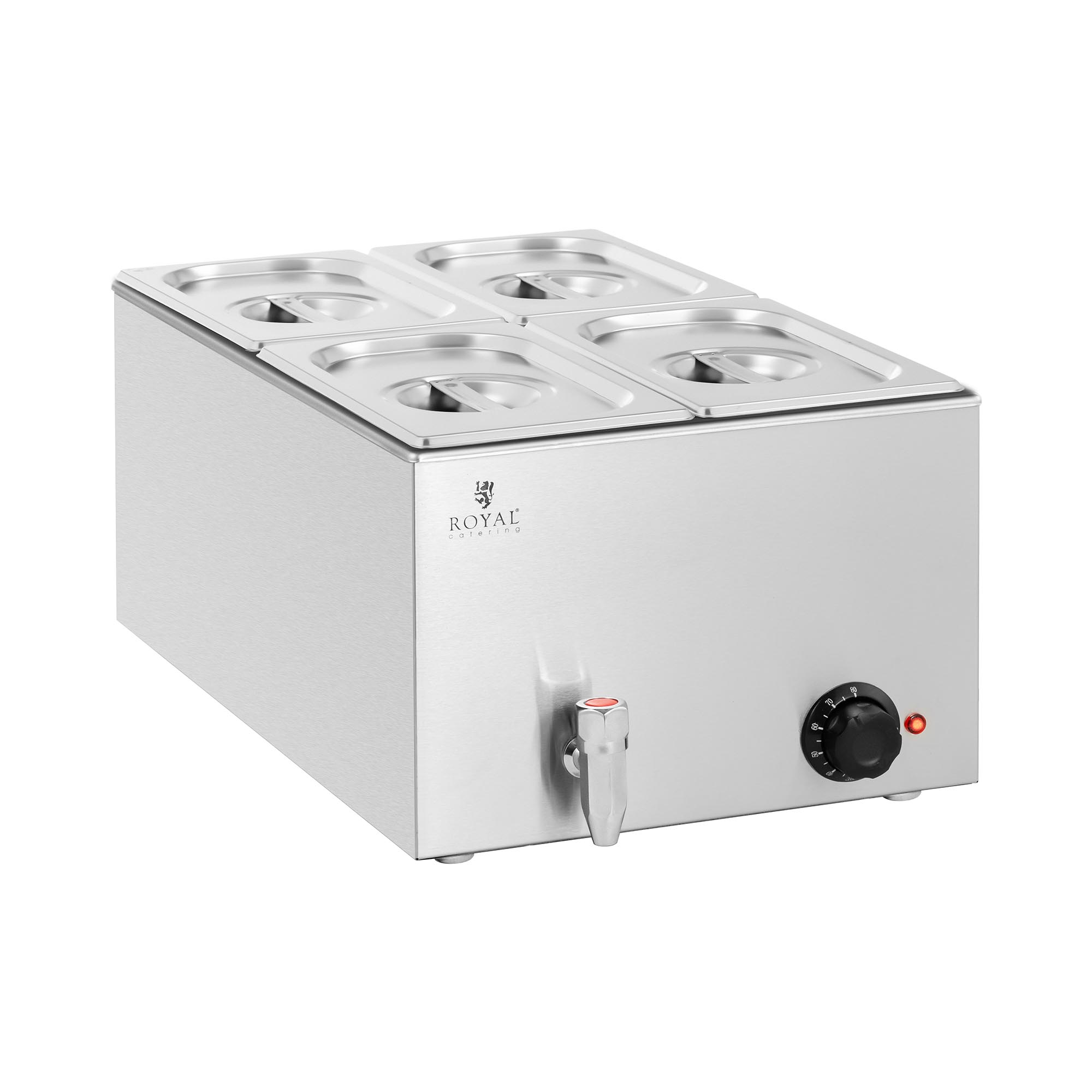 Royal Catering Bain Marie - 600 W - 4 GN 1/4 - Ablasshahn