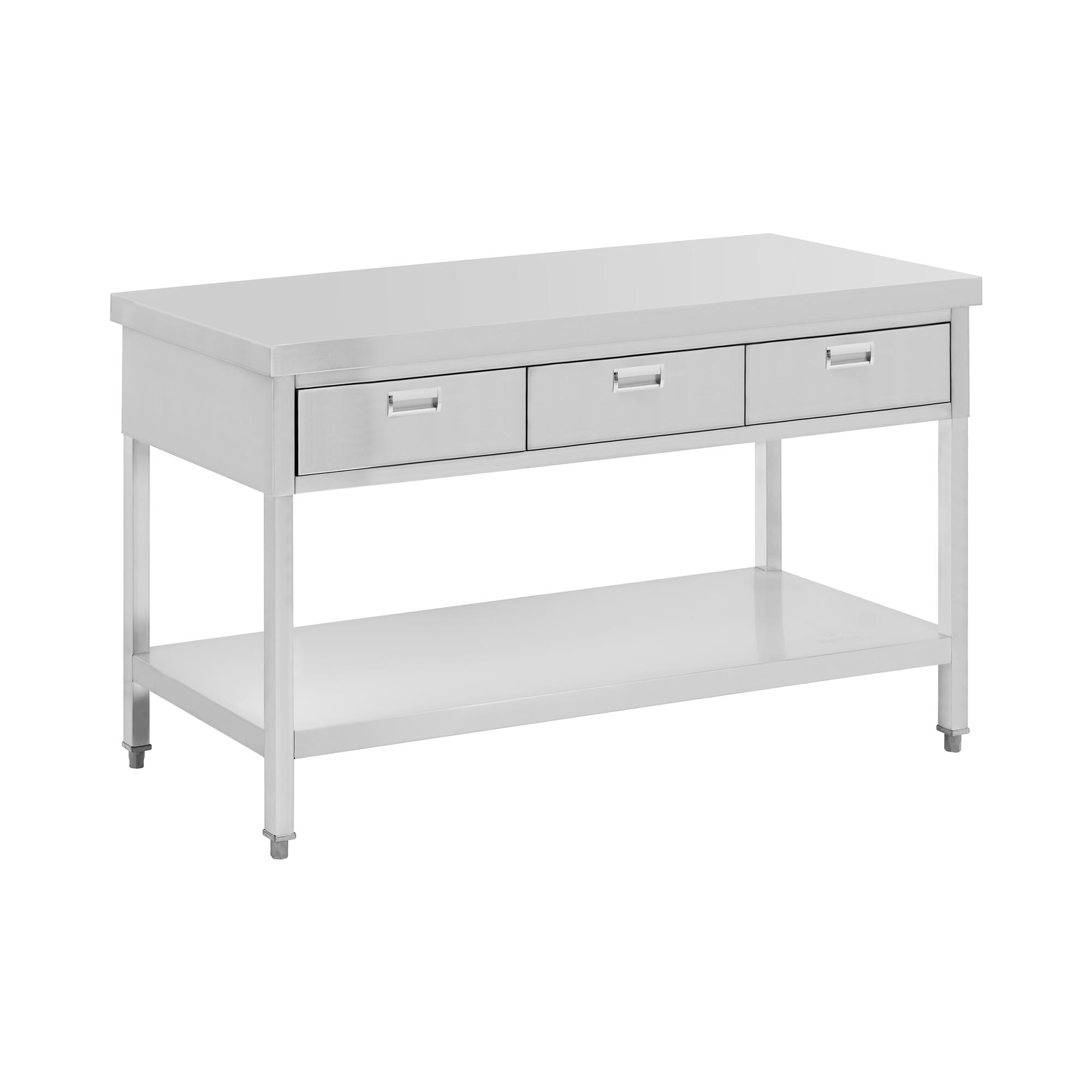 Edelstahl-Arbeitstisch - PREMIUM - 150 x 60 cm - 400 kg - 3 Schubladen - Royal Catering