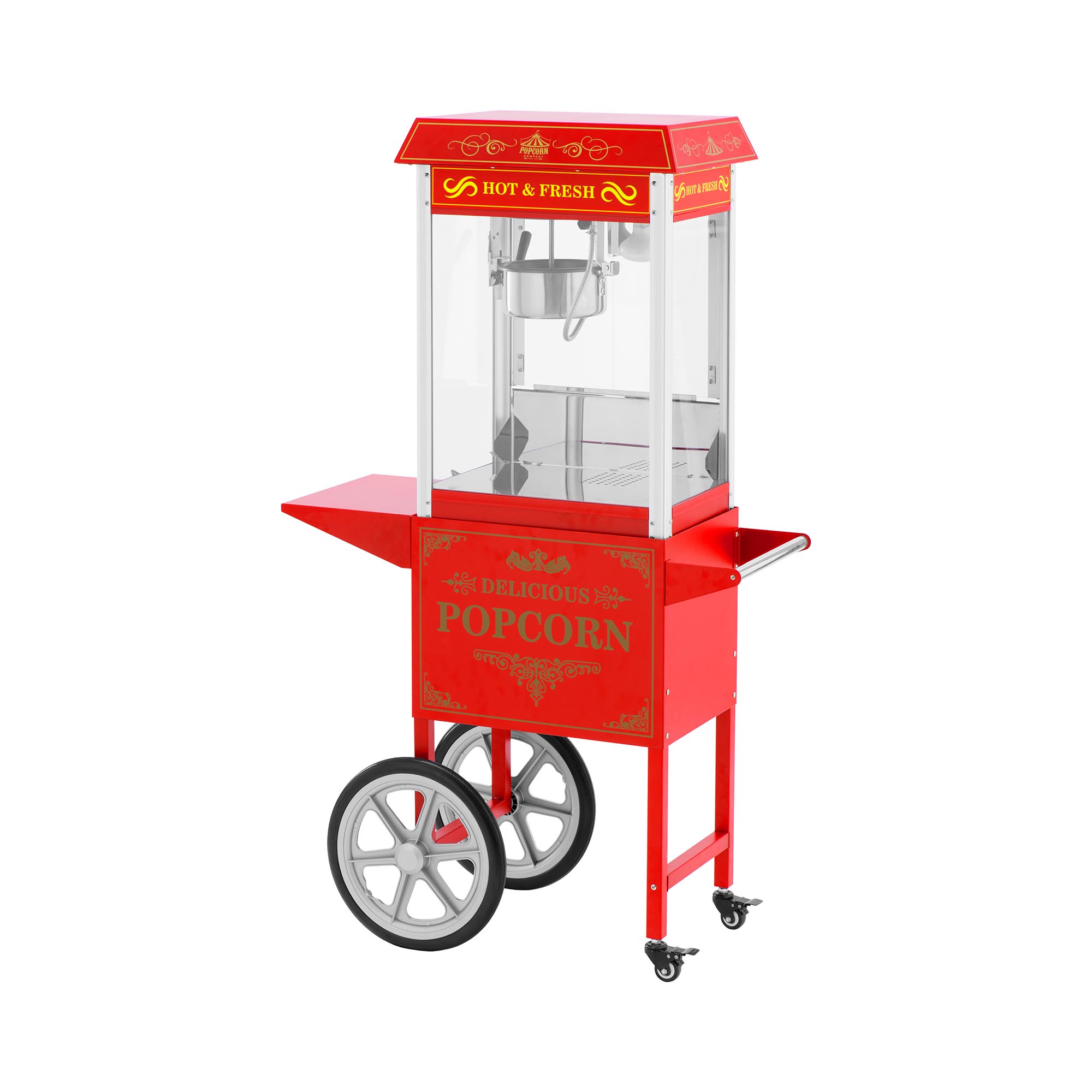 Popcornmaschine mit Wagen - 1500 W - 5 kg/h - Retro-Design - 195 / 235 °C - rot - Royal Catering