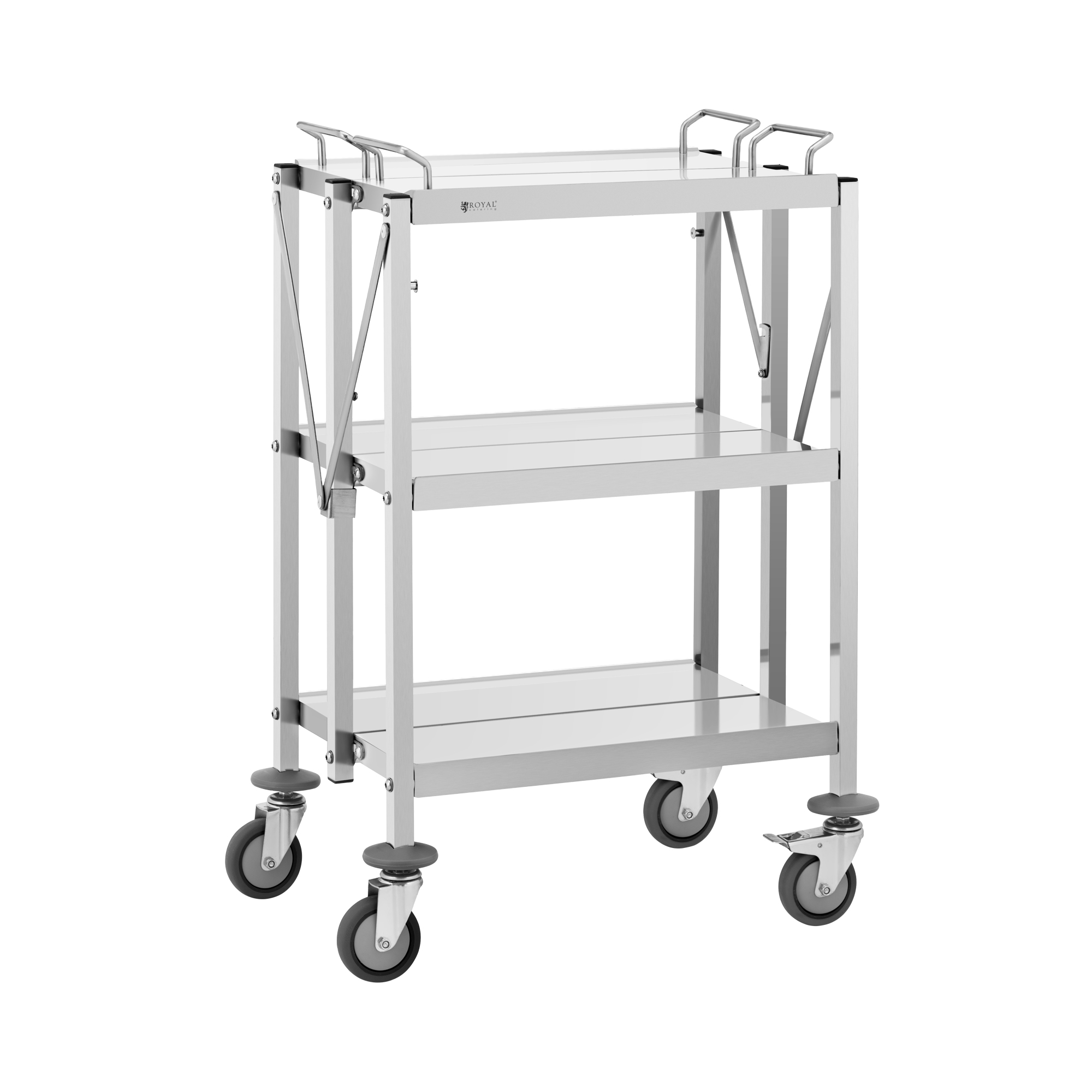 Servierwagen - Edelstahl - 3 Borde - Ablagen: 58 x 40 cm - 100 kg - klappbar - Royal Catering