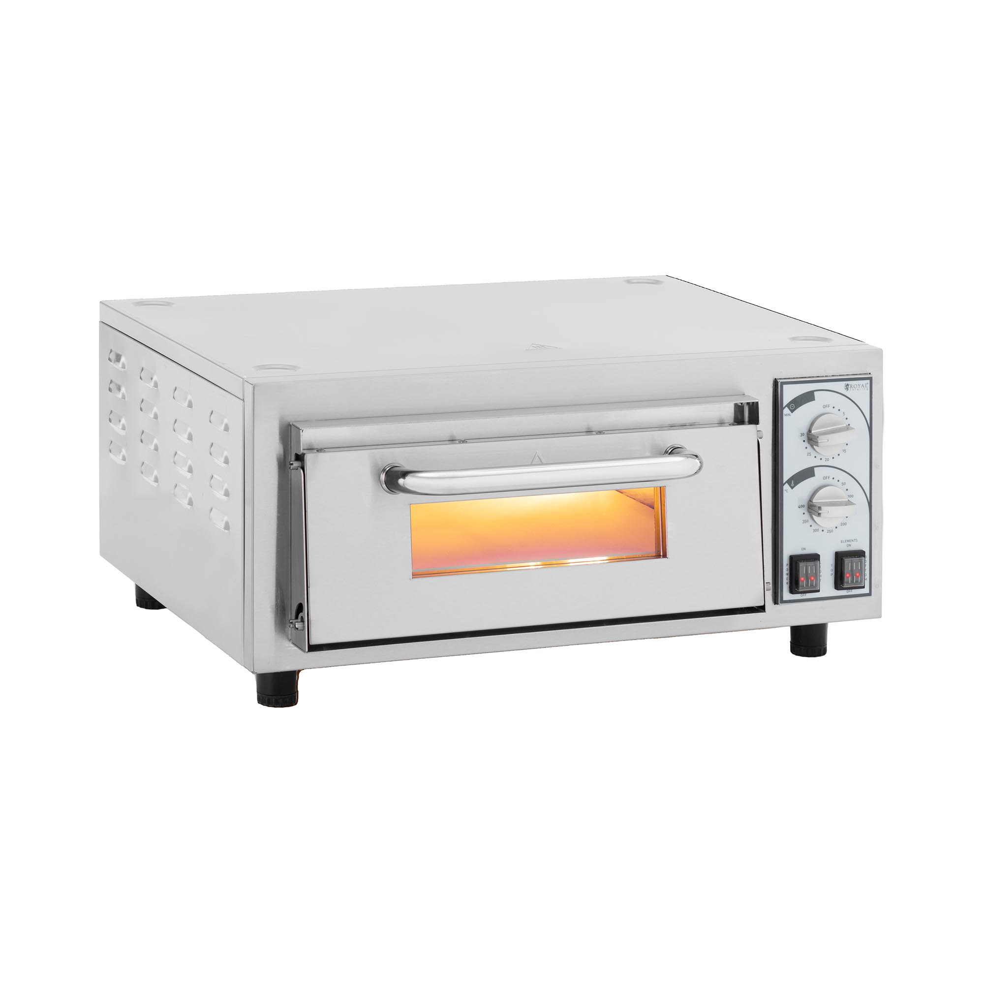 Elektro-Pizzaofen - 1 x 40 cm - 1 Kammer - 2400 W - 230 V - manuell - feuerfester Stein - Royal Catering