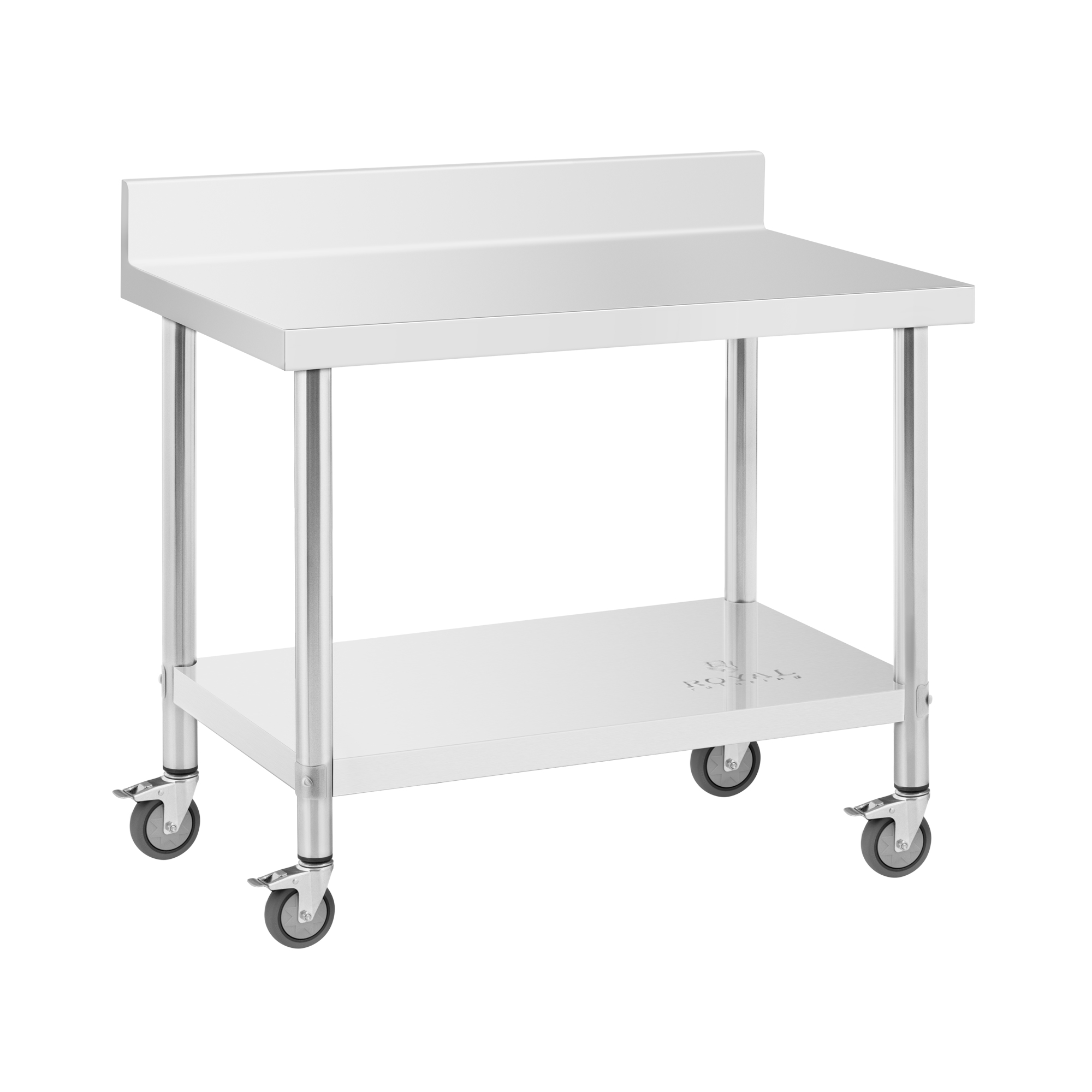 Edelstahltisch mit Rollen - PREMIUM - 60 x 100 cm - 155 kg - Aufkantung - Royal Catering
