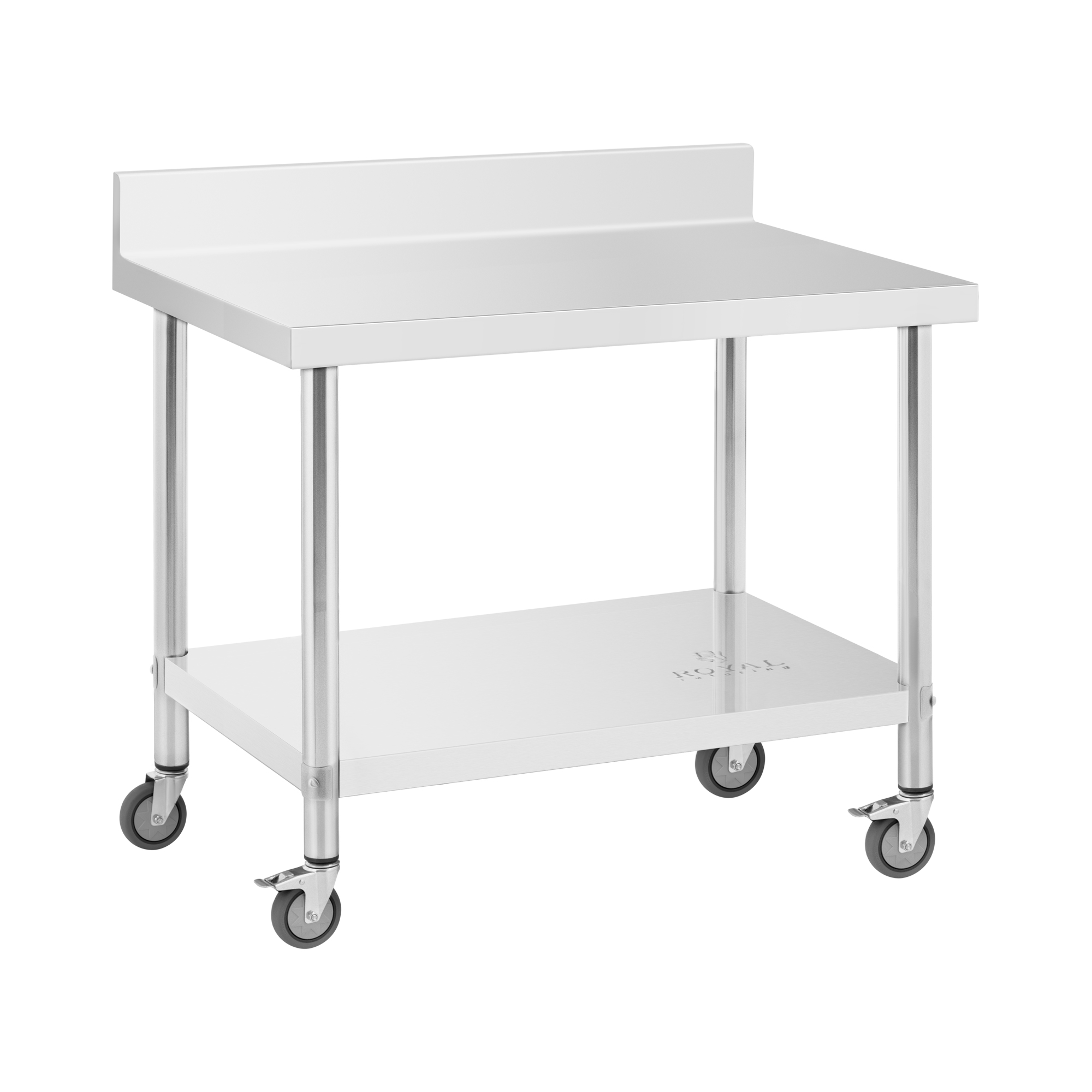 Edelstahltisch mit Rollen - PREMIUM - 70 x 100 cm - 155 kg - Aufkantung - Royal Catering