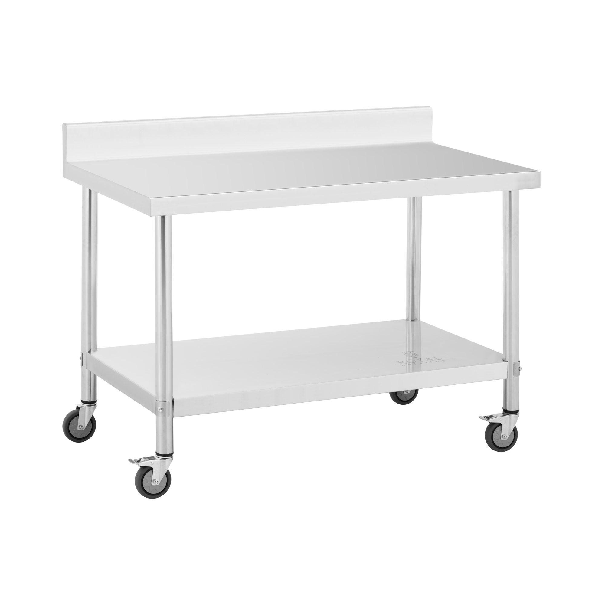 Edelstahltisch mit Rollen - PREMIUM - 70 x 120 cm - 158 kg - Aufkantung - Royal Catering