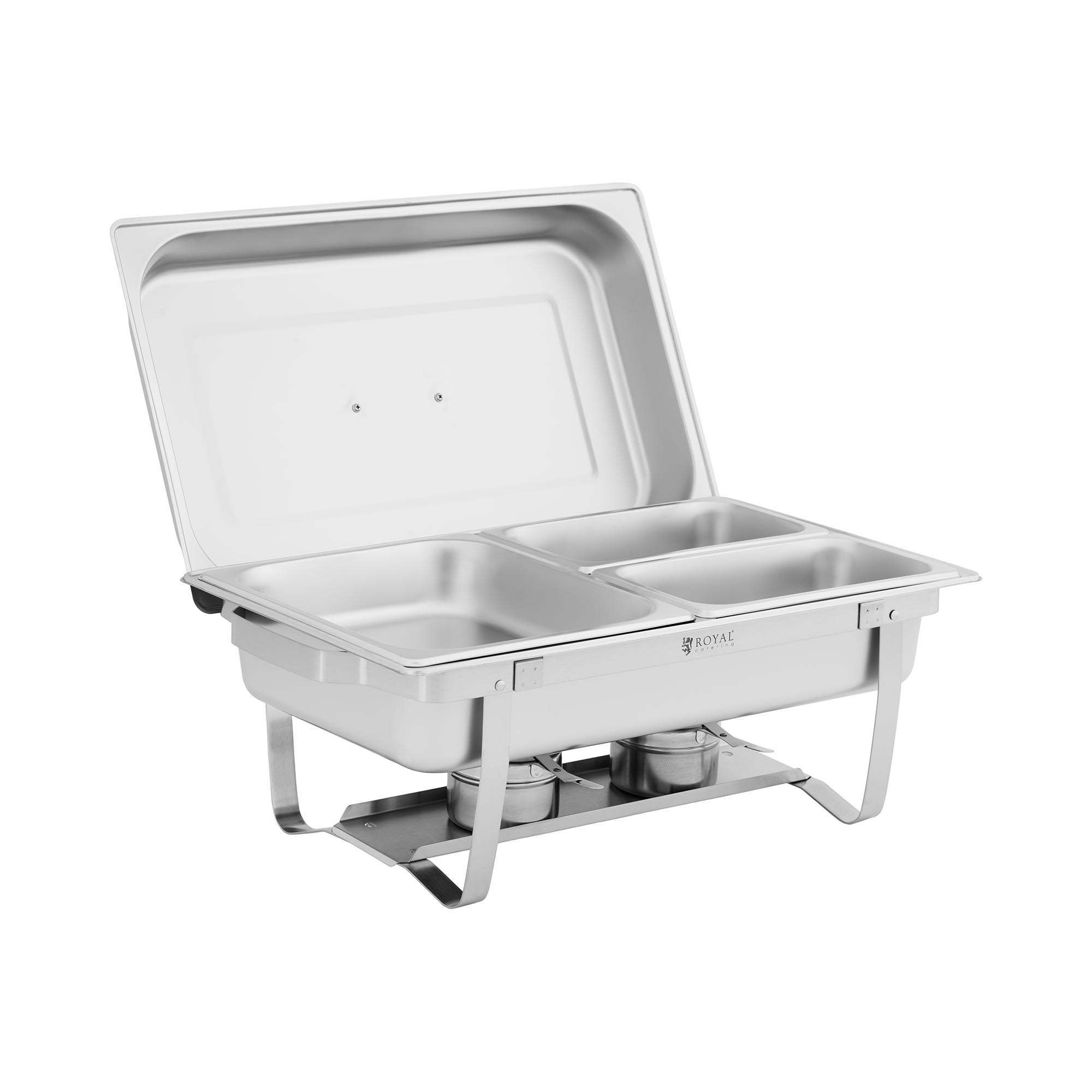 Chafing Dish - GN 1/2 - 2 x GN 1/4 - 9 L - 2 Brennstoffbehälter - 295 x 235 x 60 / 240 x 135 x 65 mm - Royal Catering