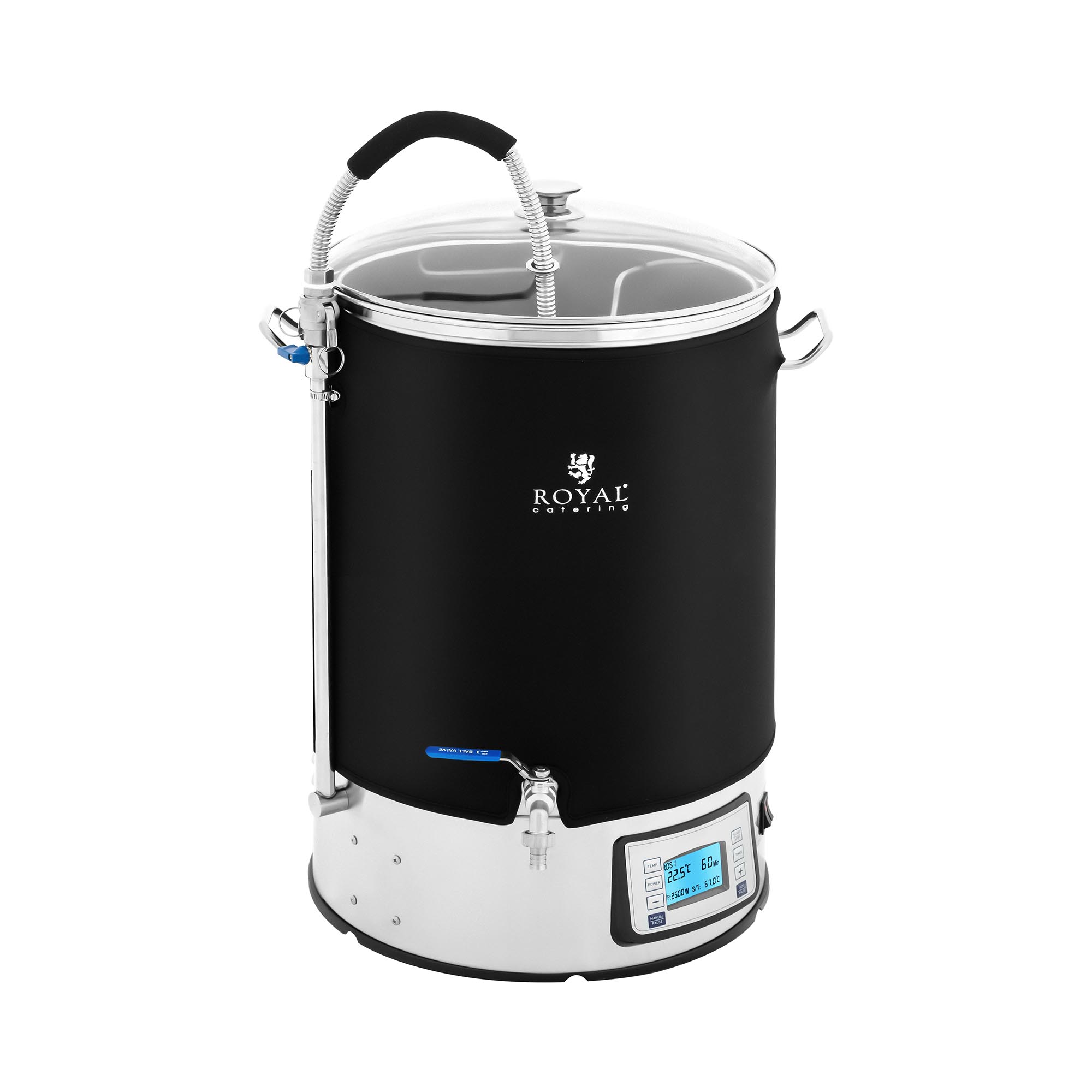 Royal Catering Braukessel mit Isolierung - 40 L - 2500 W - 10 - 100 °C - Edelstahl - LCD-Anzeige - Timer