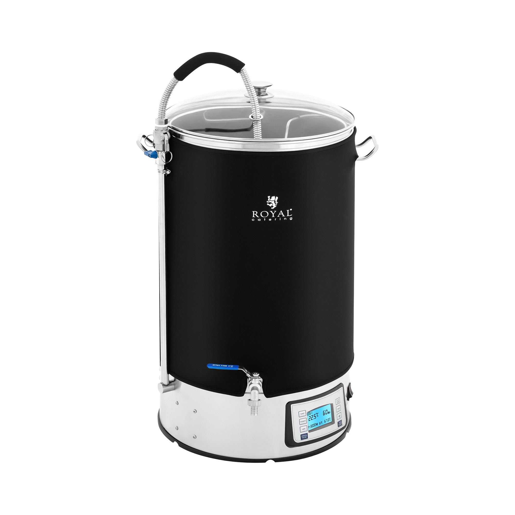 Royal Catering Braukessel mit Isolierung - 60 L - 3000 W - 10 - 100 °C - Edelstahl - LCD-Anzeige - Timer