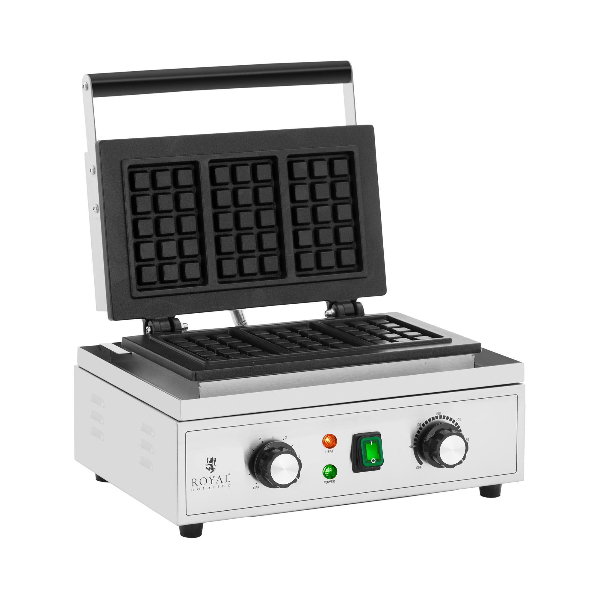 Waffeleisen - 3 belgische Waffeln - 1500 W - 50 - 300 °C - 0 - 5 min Timer - Royal Catering