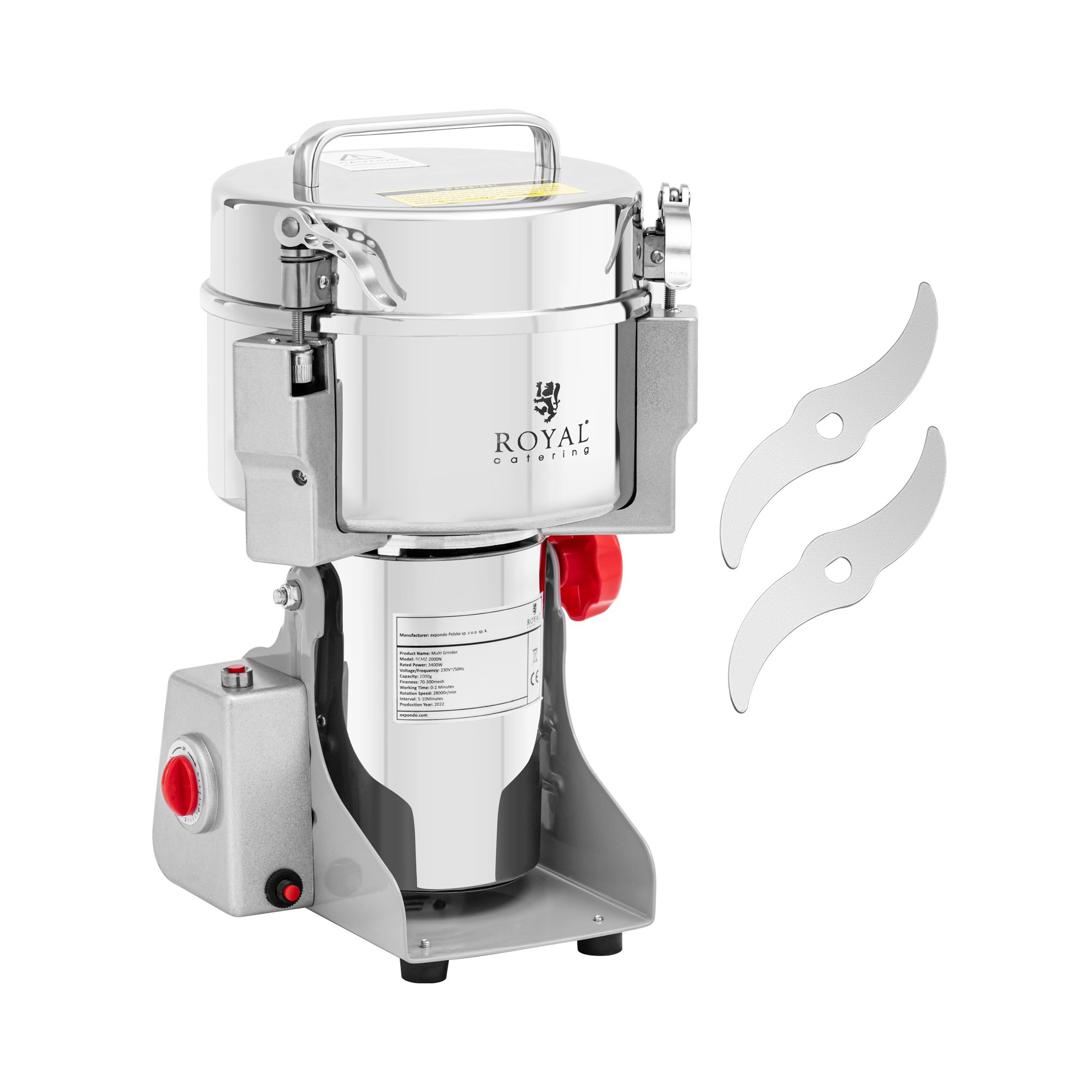 Gewürzmühle elektrisch - 2000 g - 21 x 9.5 cm - 3400 W - Royal Catering
