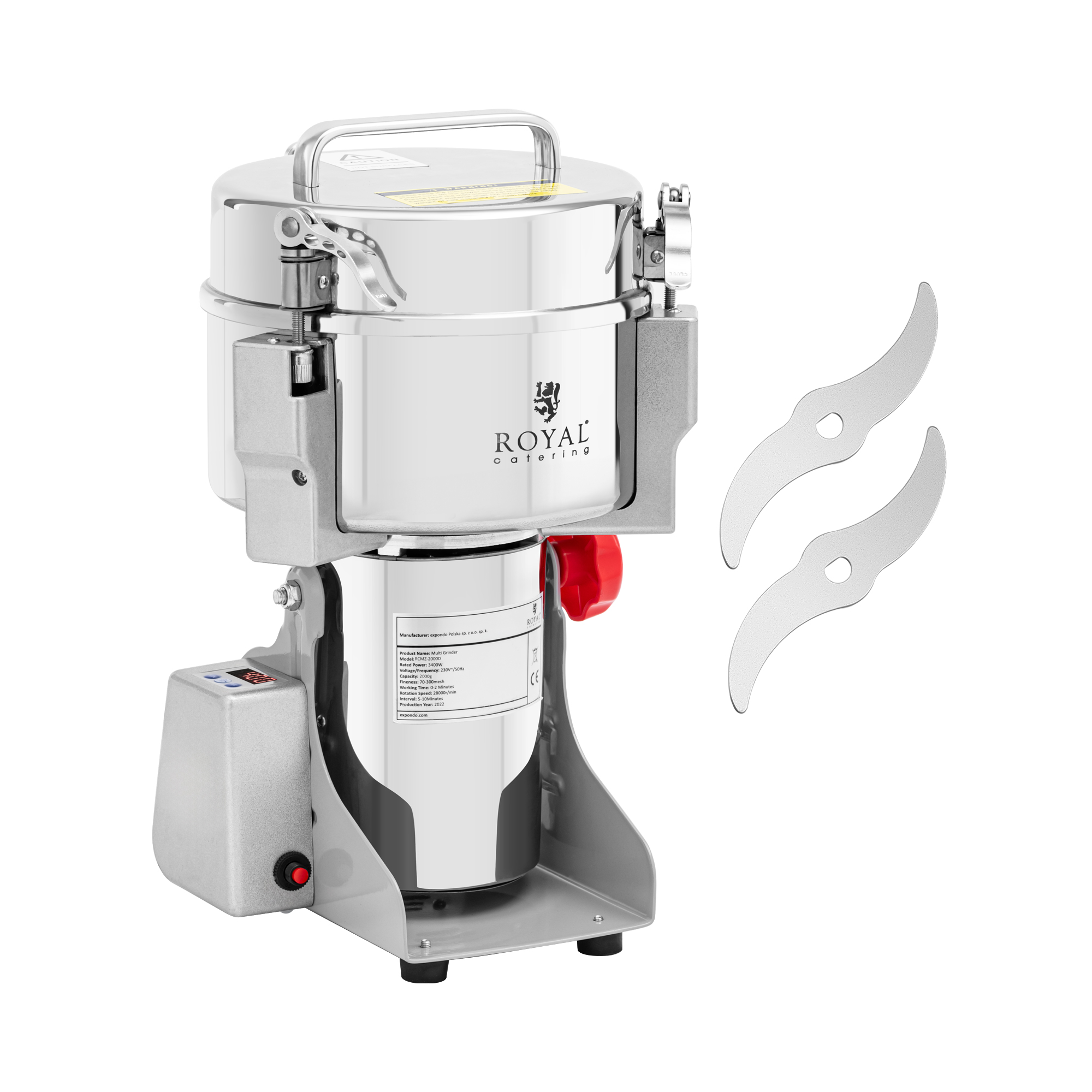 Gewürzmühle elektrisch - 2000 g - 21 x 9.5 cm - 3400 W - digital - Royal Catering