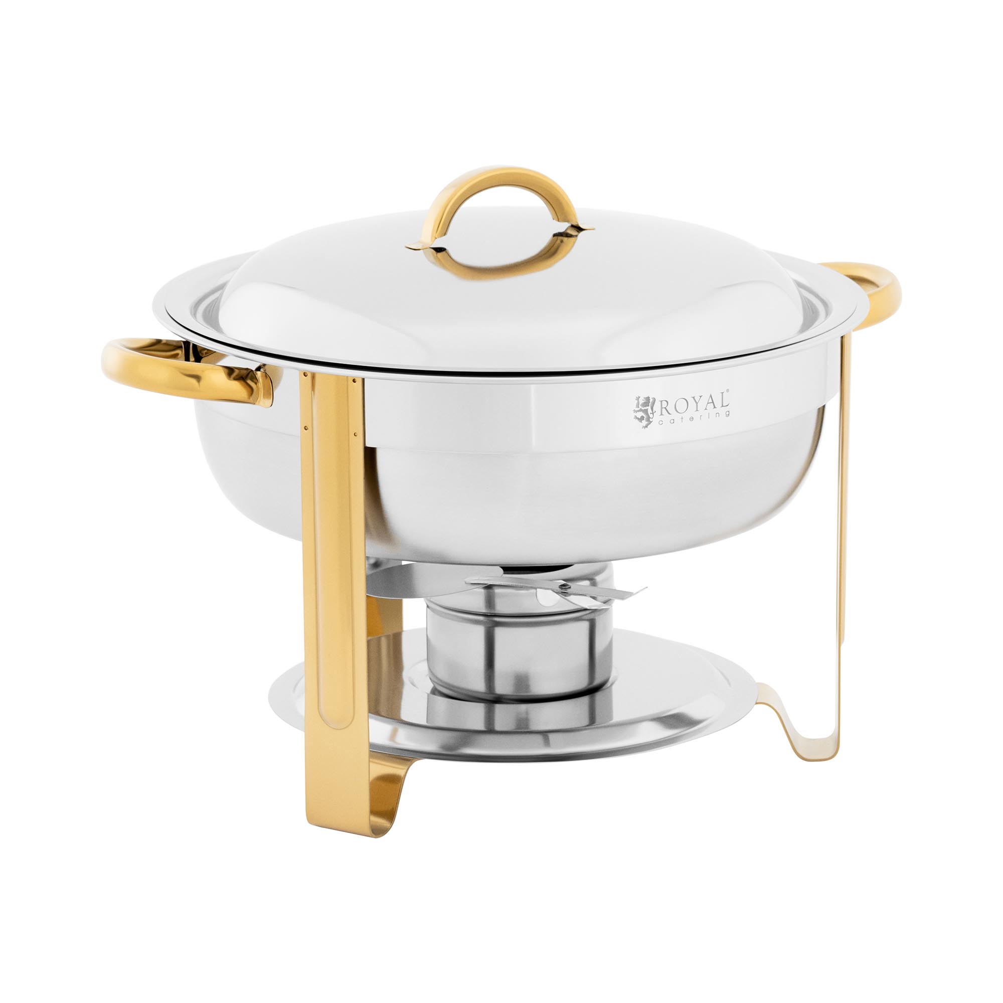 Chafing Dish - rund - Goldakzente - 4,5 L - 1 Brennstoffzelle - Füße klappbar - Royal Catering